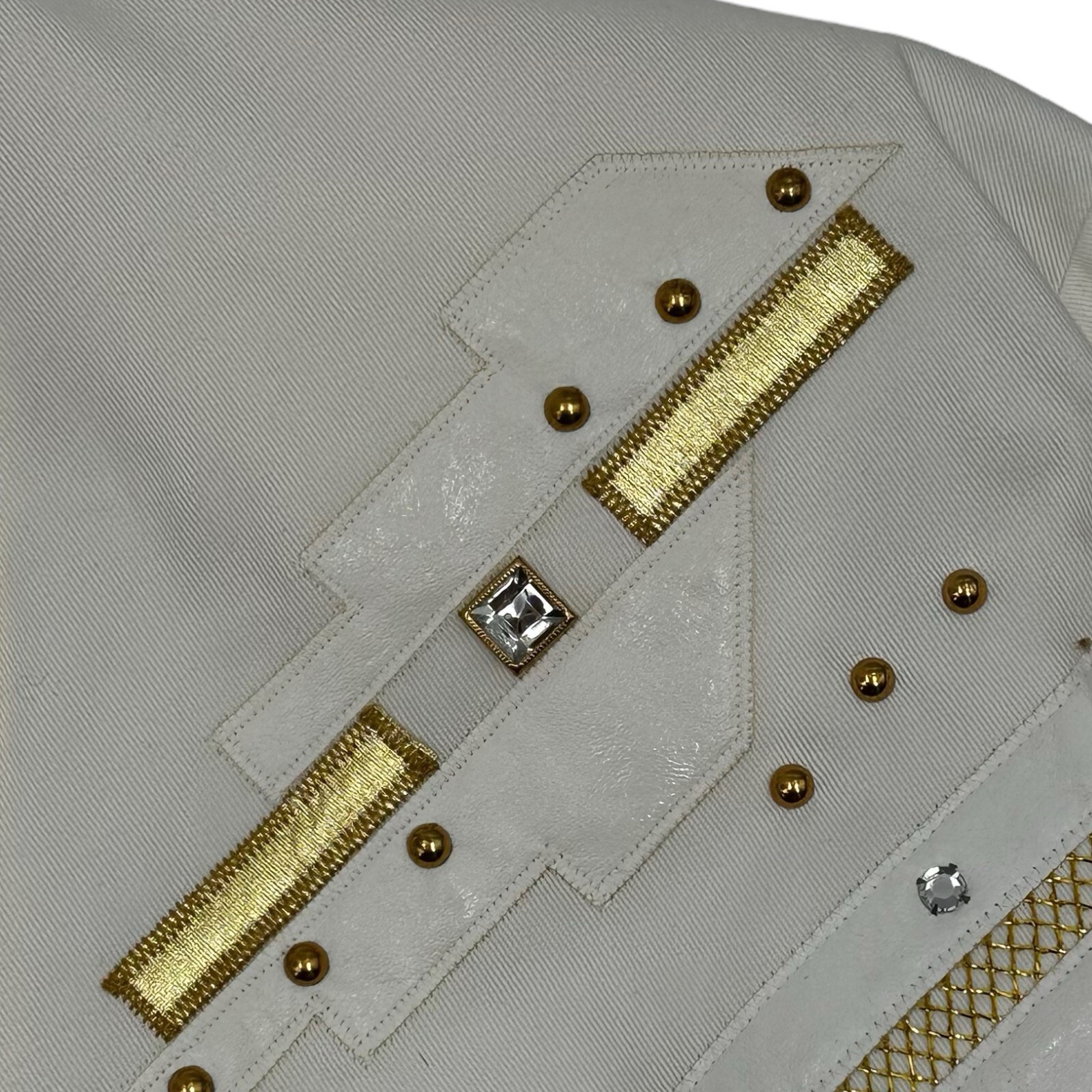 80s City Girl Sport Button Up V-Neck Jacket White Metallic Gold 10 Vintage USA