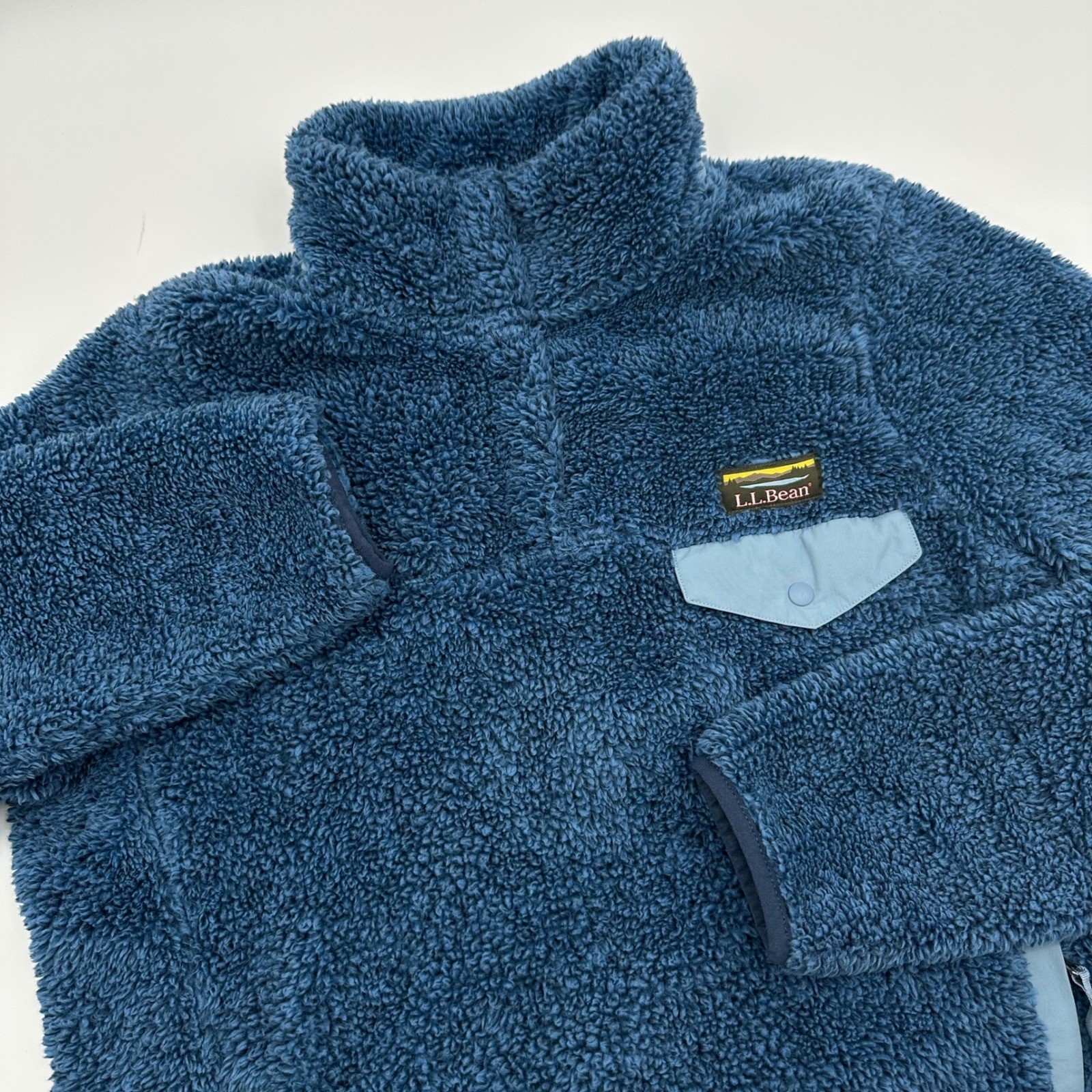 LL Bean Hi-Pile Sherpa Snap Fleece Pullover Blue Womens Small Petite 505921