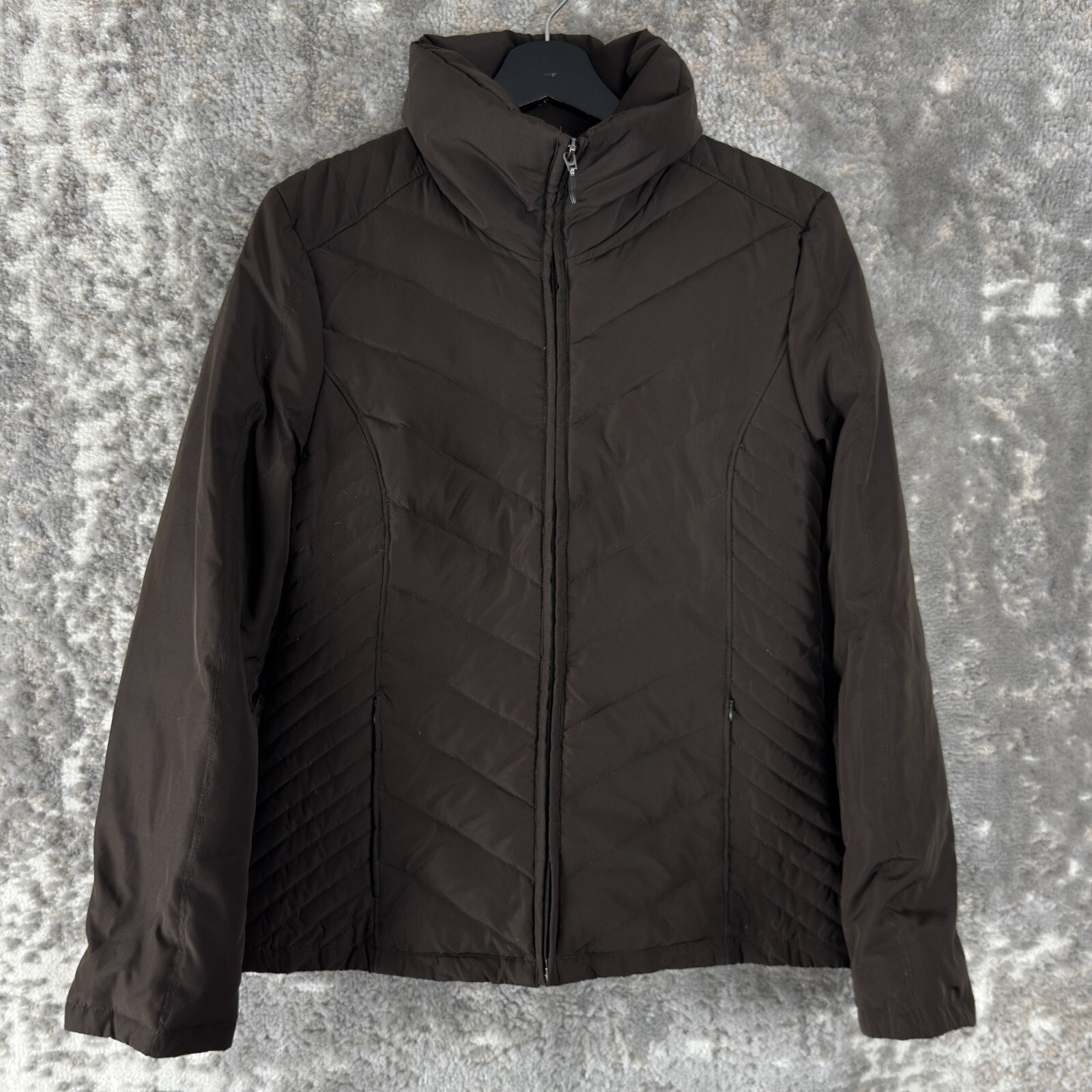 Kenneth Cole Size S Duck Down Mock Neck Outdoor Jacket Brown Full Zip Long Sleev