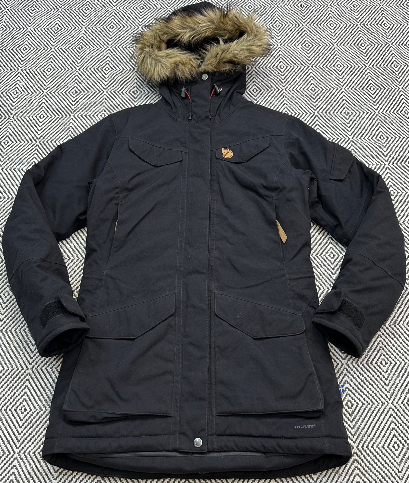 Fjallraven Nuuk Parka Women’s Hydratic Black Winter Coat Jacket Size XXS