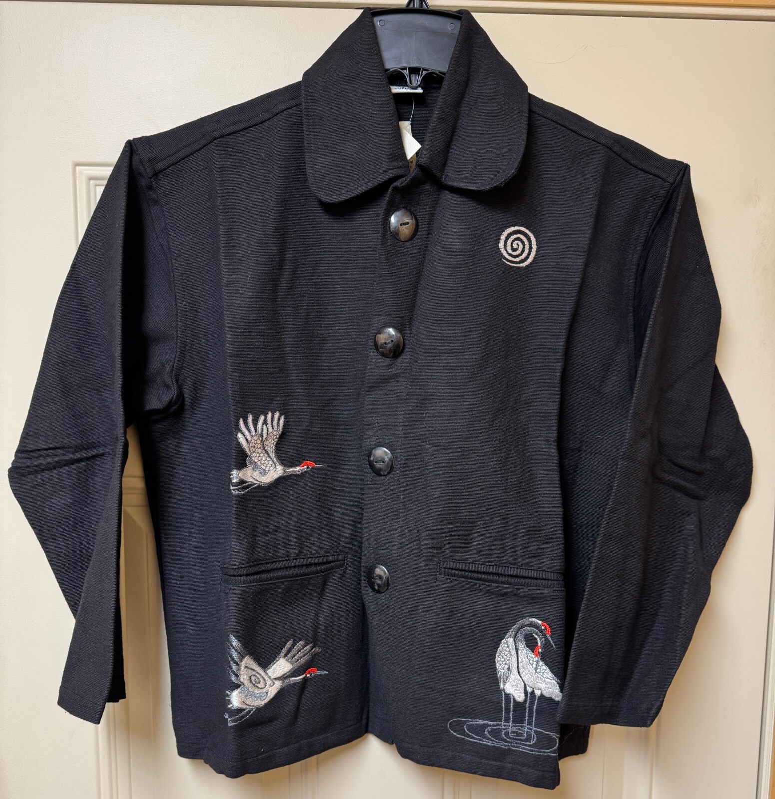Venus Imports Nepal Handcrafted Black Jacket 2122 Embroidered Cranes MED