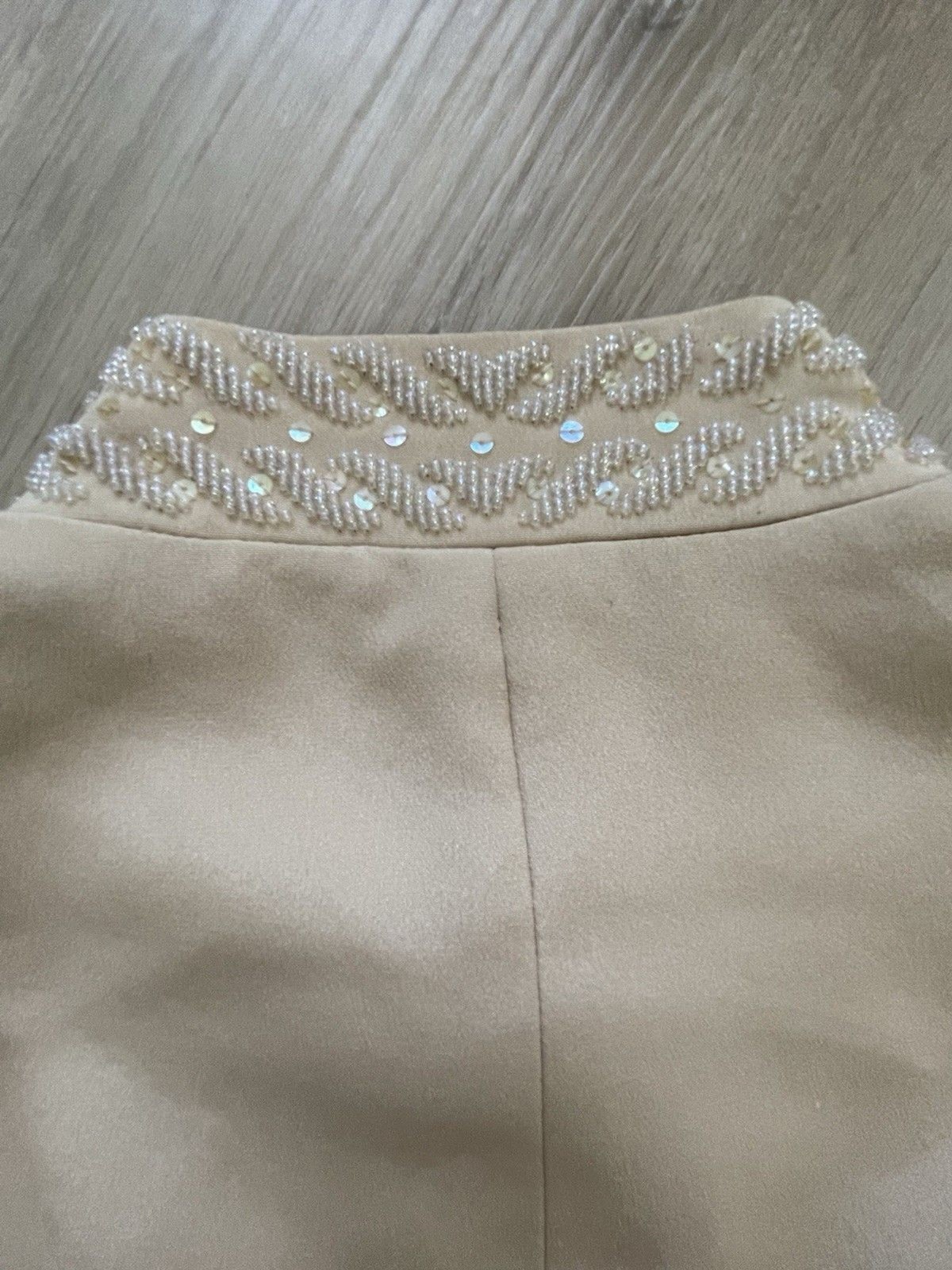 Rimini by Shaw Beige 100% Silk Button Blazer Beaded Sequin Embroidered Collar 12