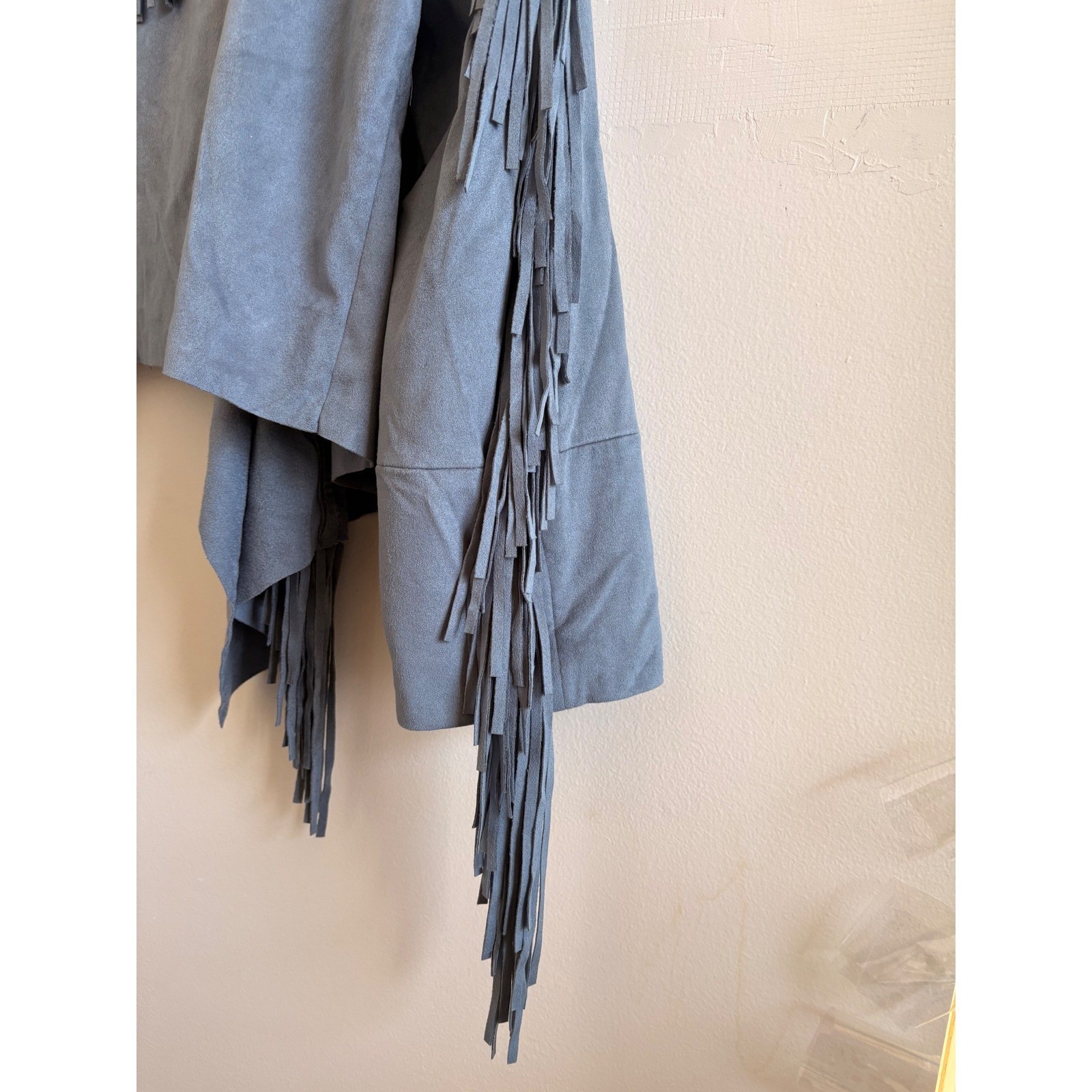 Scoop Womens Faux Suede Fringe Drape Jacket Blue XXL Vegan Boho Western