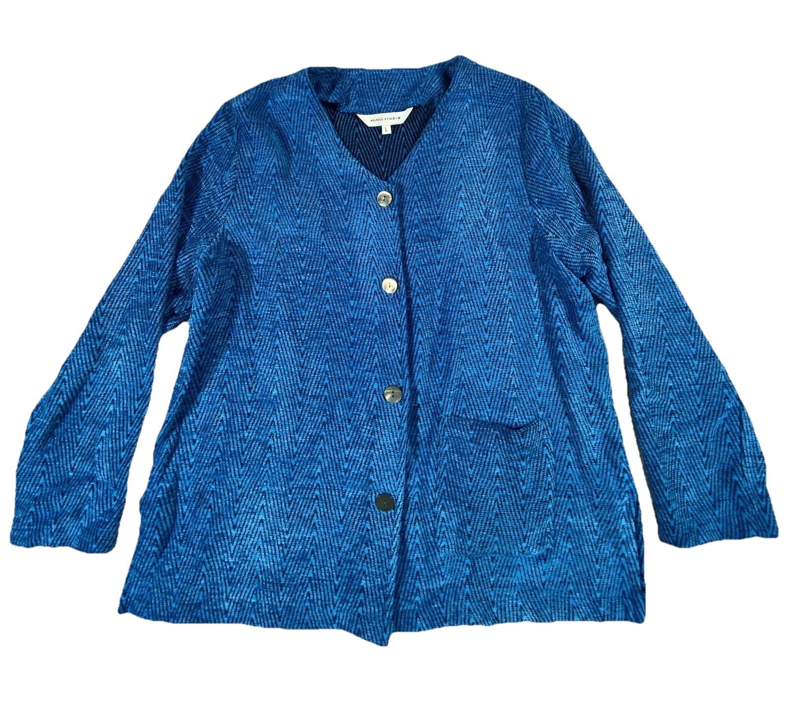 Melrose Studio Cardigan Jacket Womens L Blue Acrylic Long Sleeve V-Neck New