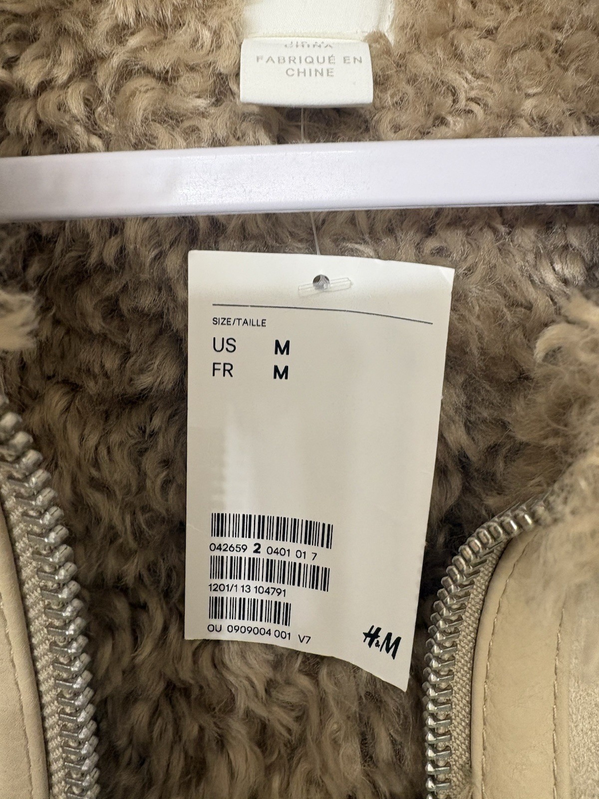 H&M Women SZ M Faux Suede Shearling Lined Aviator Jacket Tan Sherpa Biker Coat