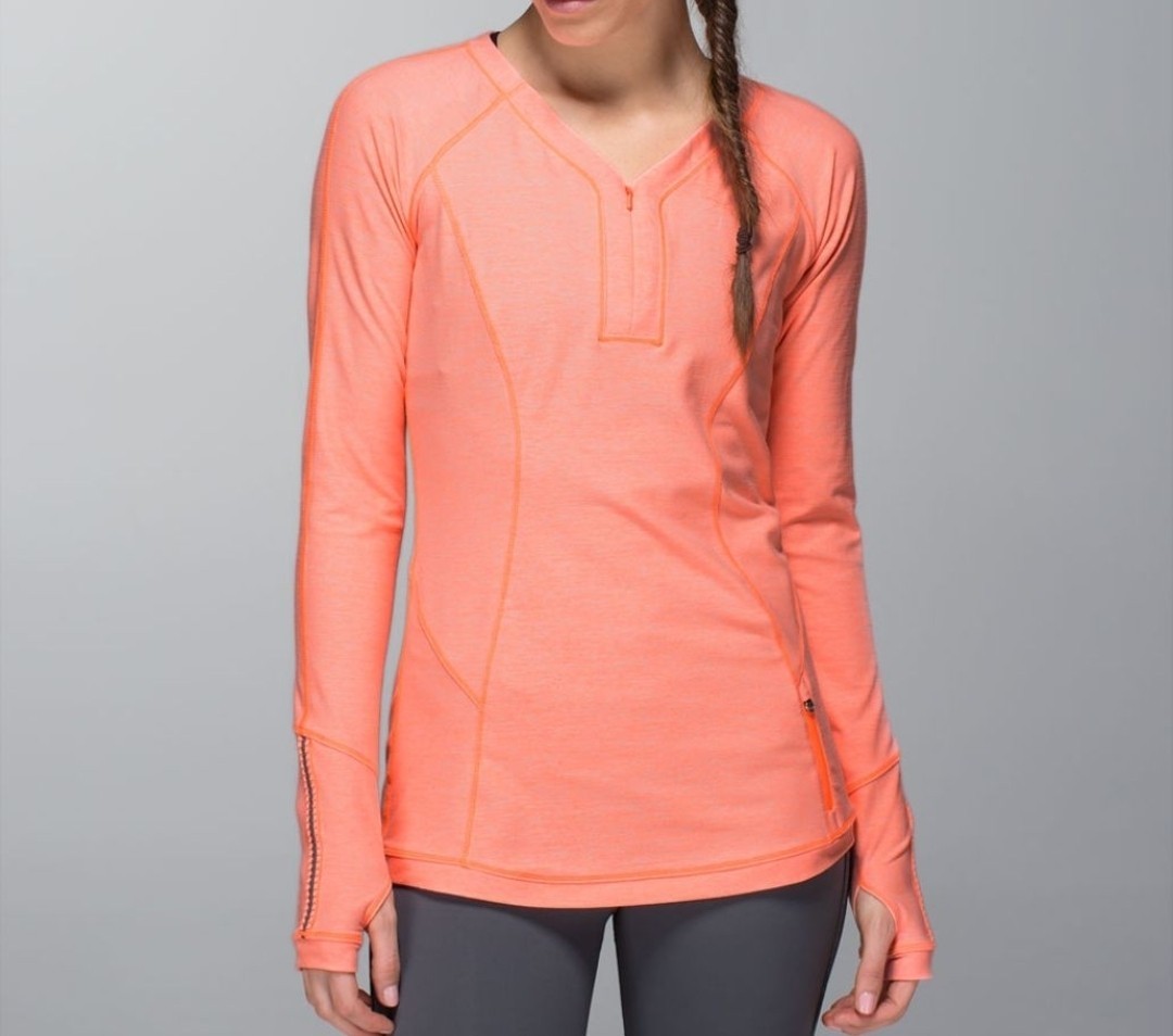 LULULEMON SZ 2 LOVE SOME RUN LONG SLEEVE In Heathered Coral Very Light Flare