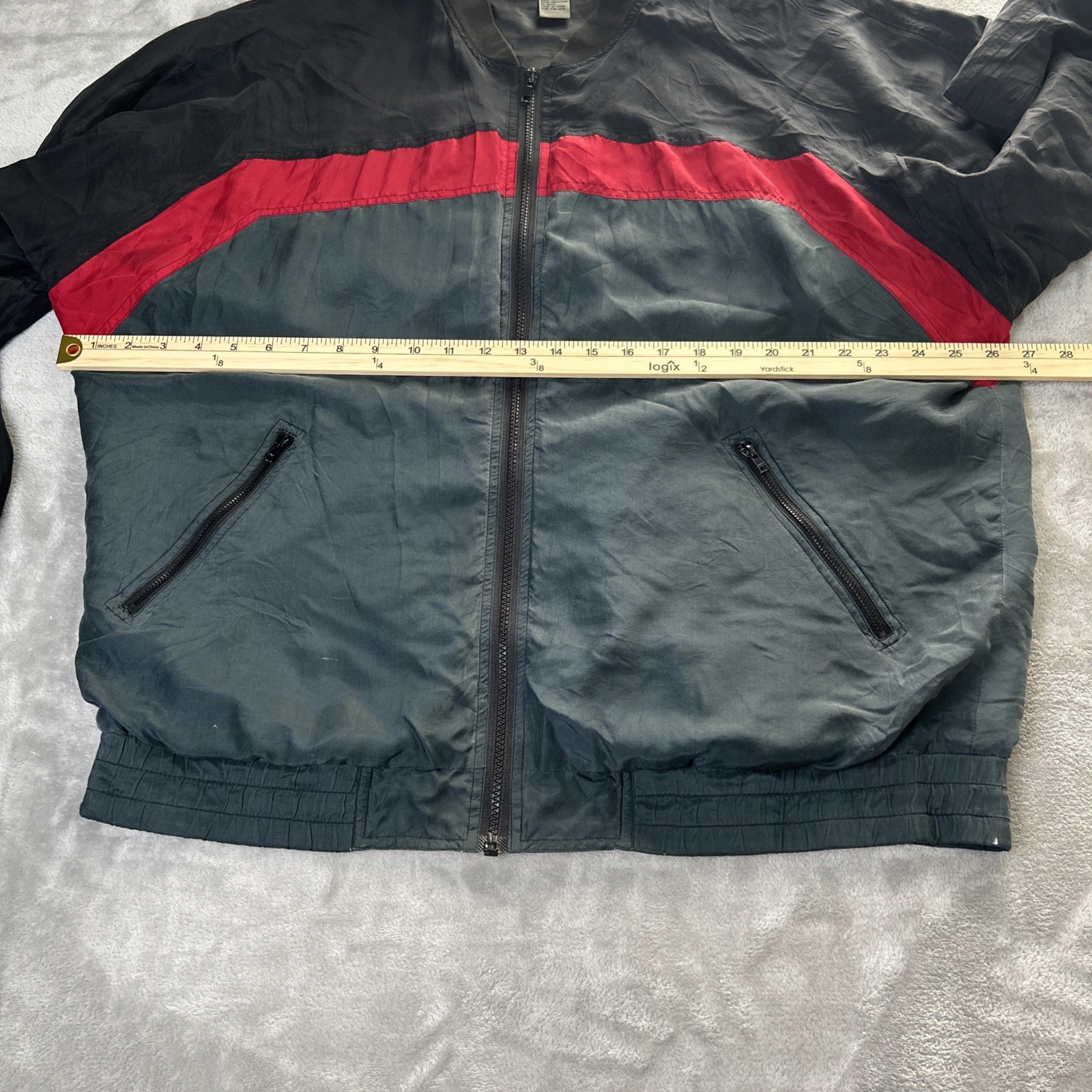 Roger Stock Sport Bomber Teal Green 58″ Chest 100% Silk Y2k Golf Comfy Men VTG