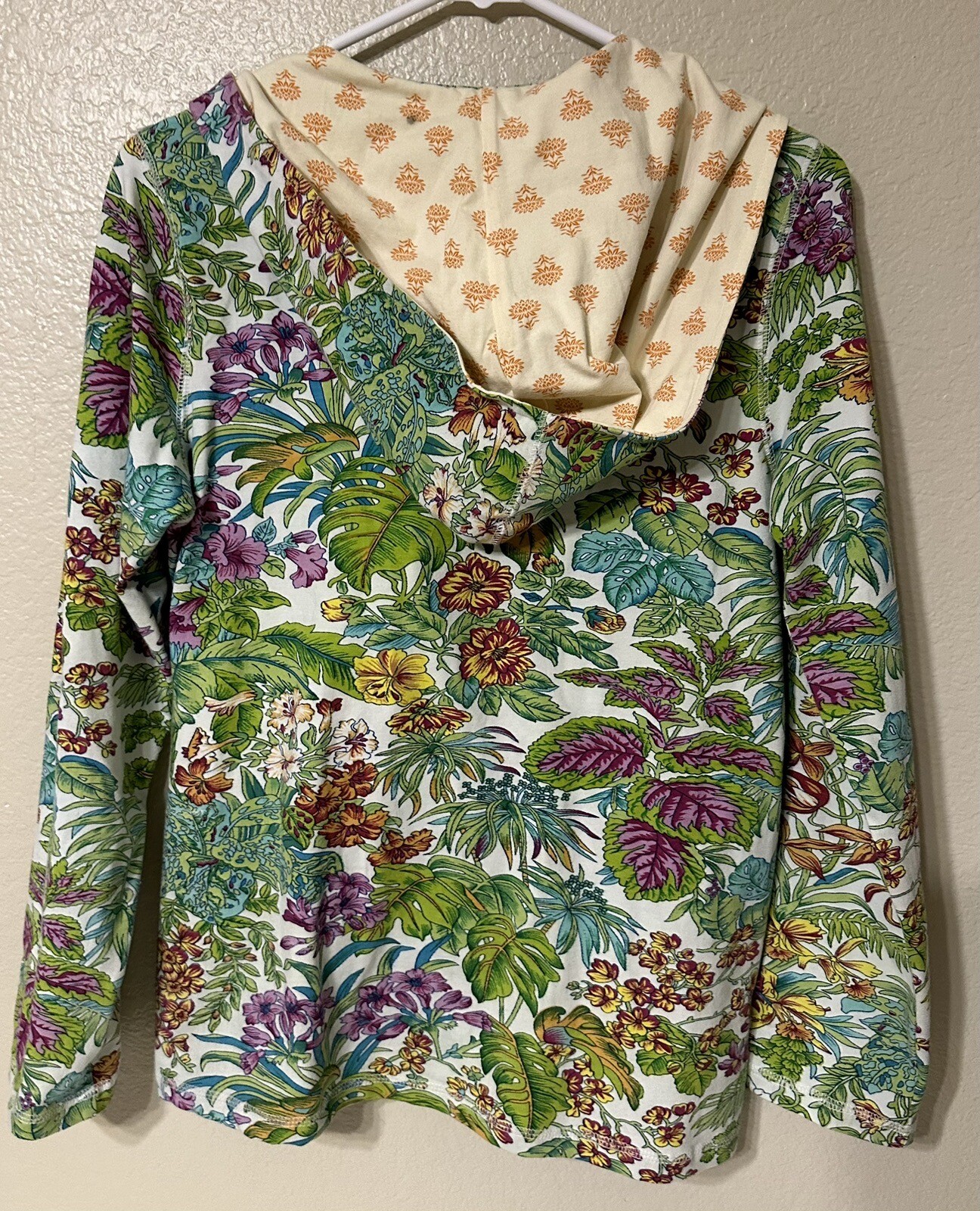 April Cornell Womens Jacket XXS Green Floral Hooded Full Zip Lightweight Pockets