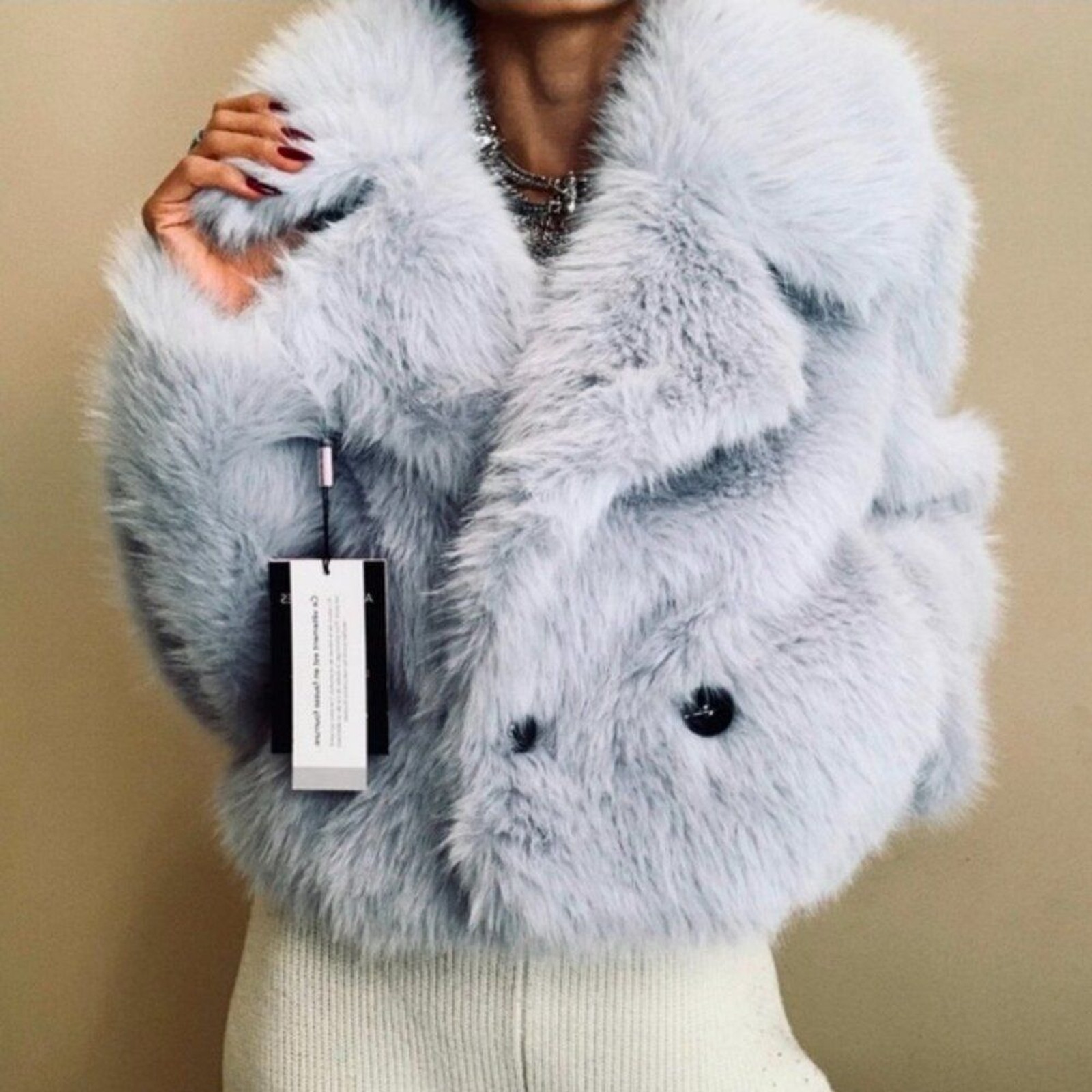 Avec Les Filles Size Large Periwinkle Faux Fur Cropped Coat
