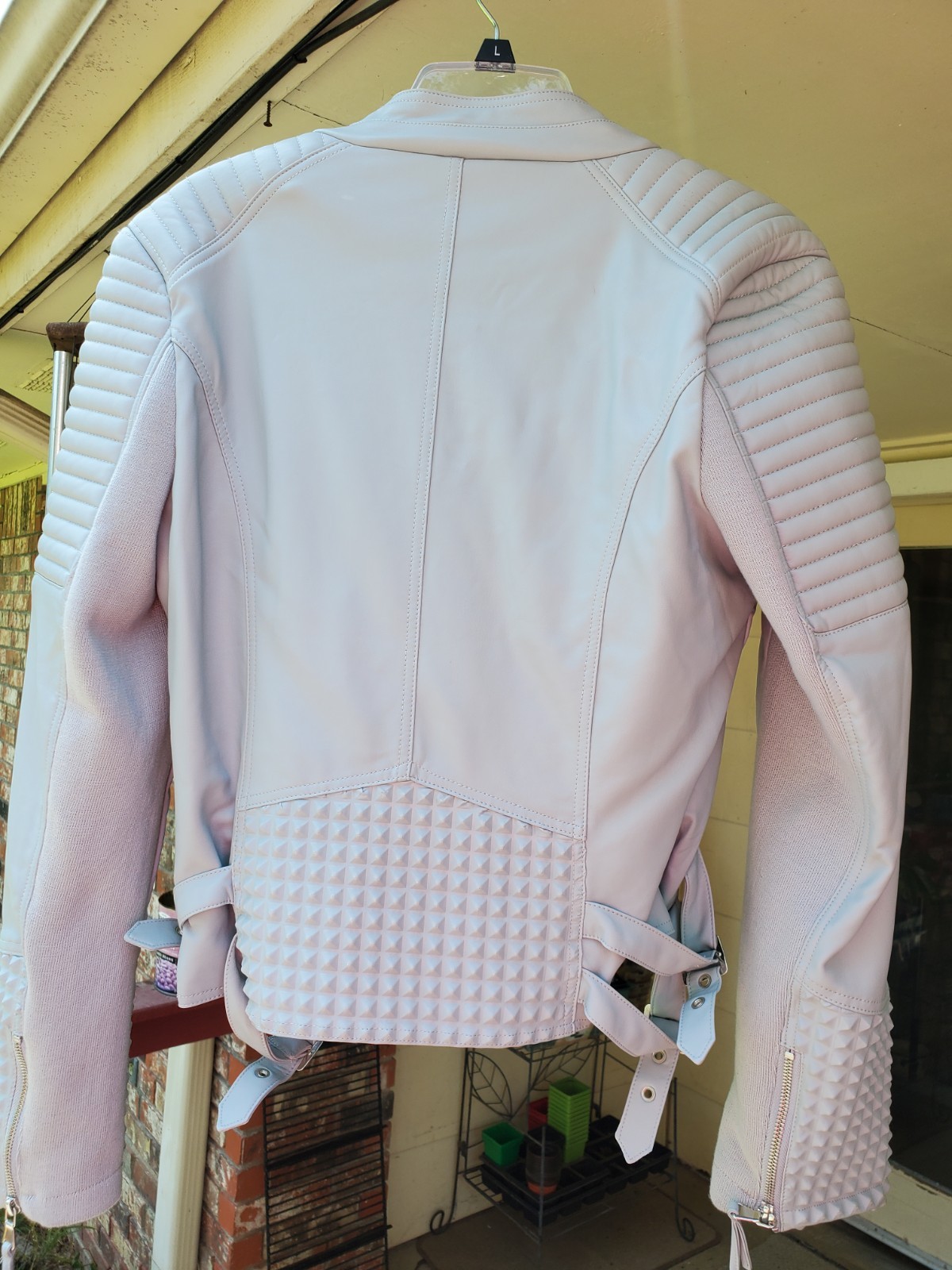 Forever Unique Gigi Gray Women’s Biker Jacket Zip Quilted Buckle Collared US 10
