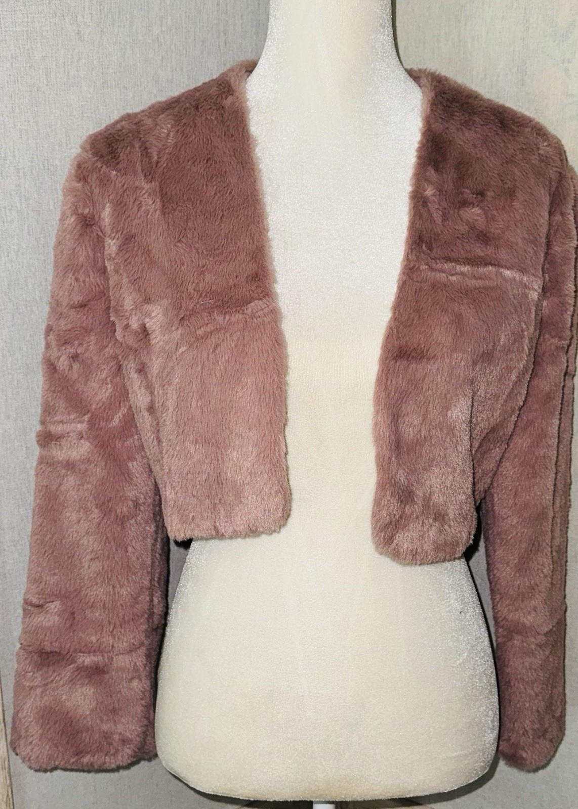 Allegra K Bolero Jacket Dusty Pink Large Faux Fur Wedding Prom Formal Wear