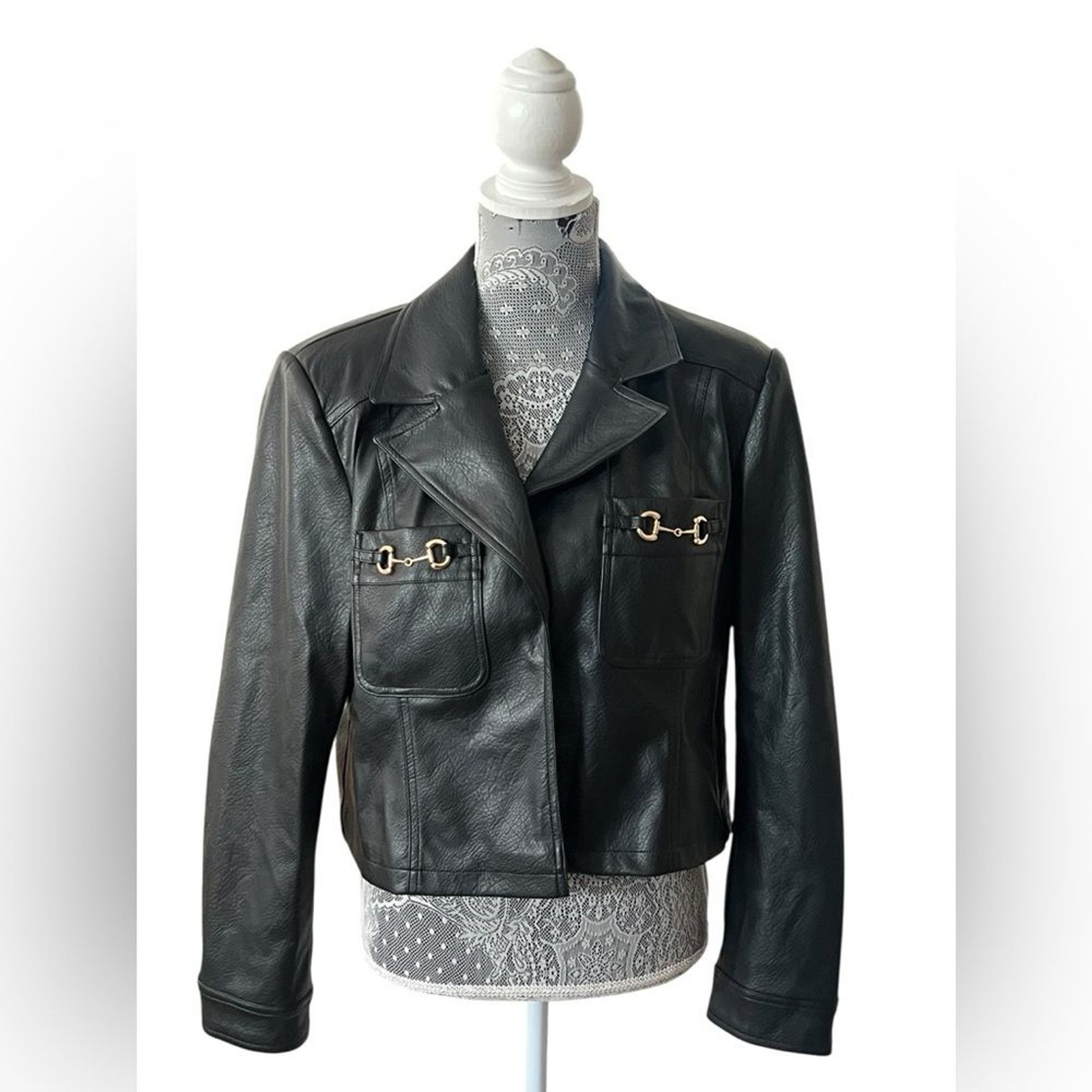Bagatelle Collection Faux-Ever Leather Cropped Moto Jacket Black XL NWT
