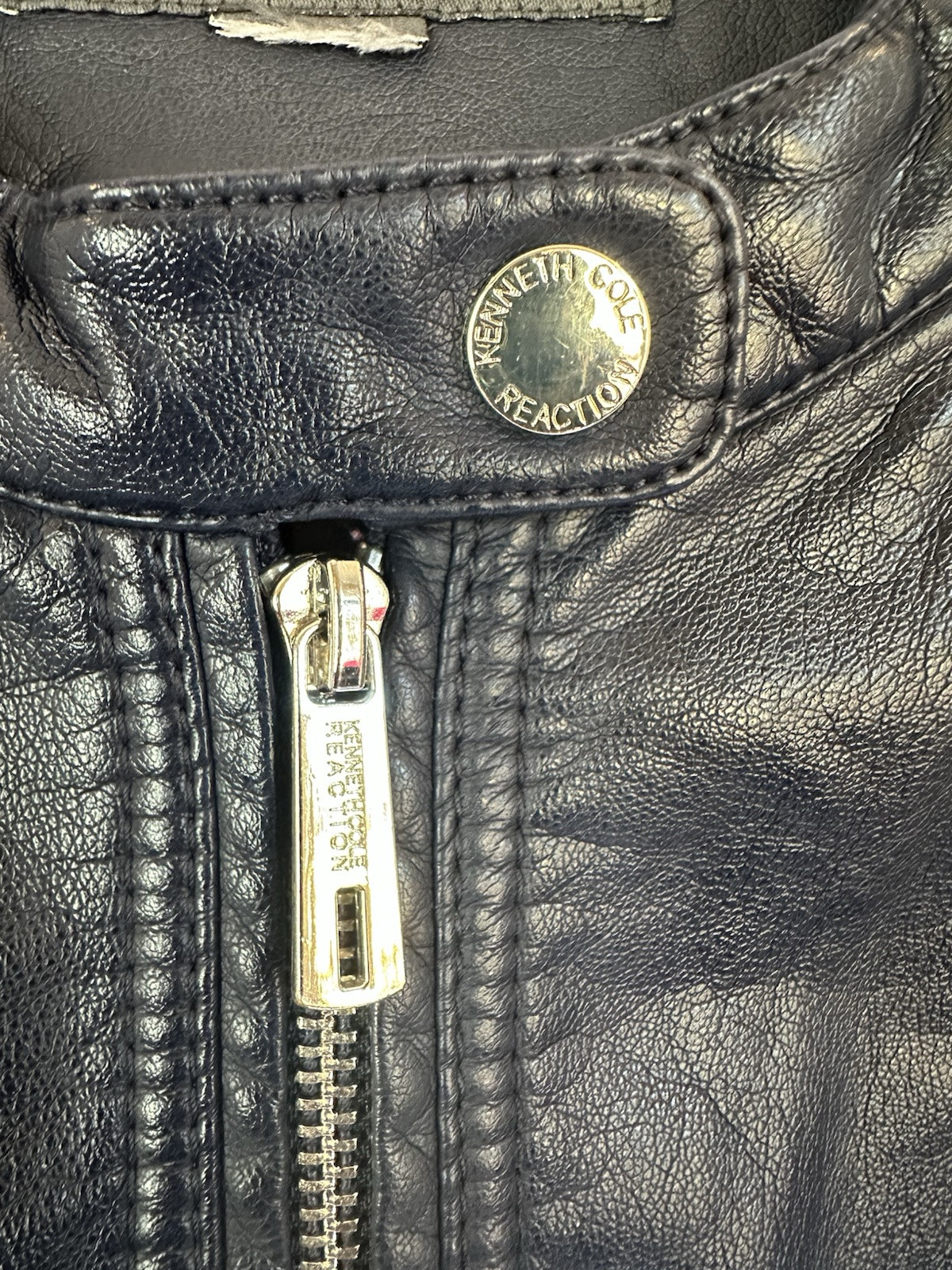 Kenneth Cole Reaction Moto Jacket Navy XL Stretch Faux Leather Designer Sturgis