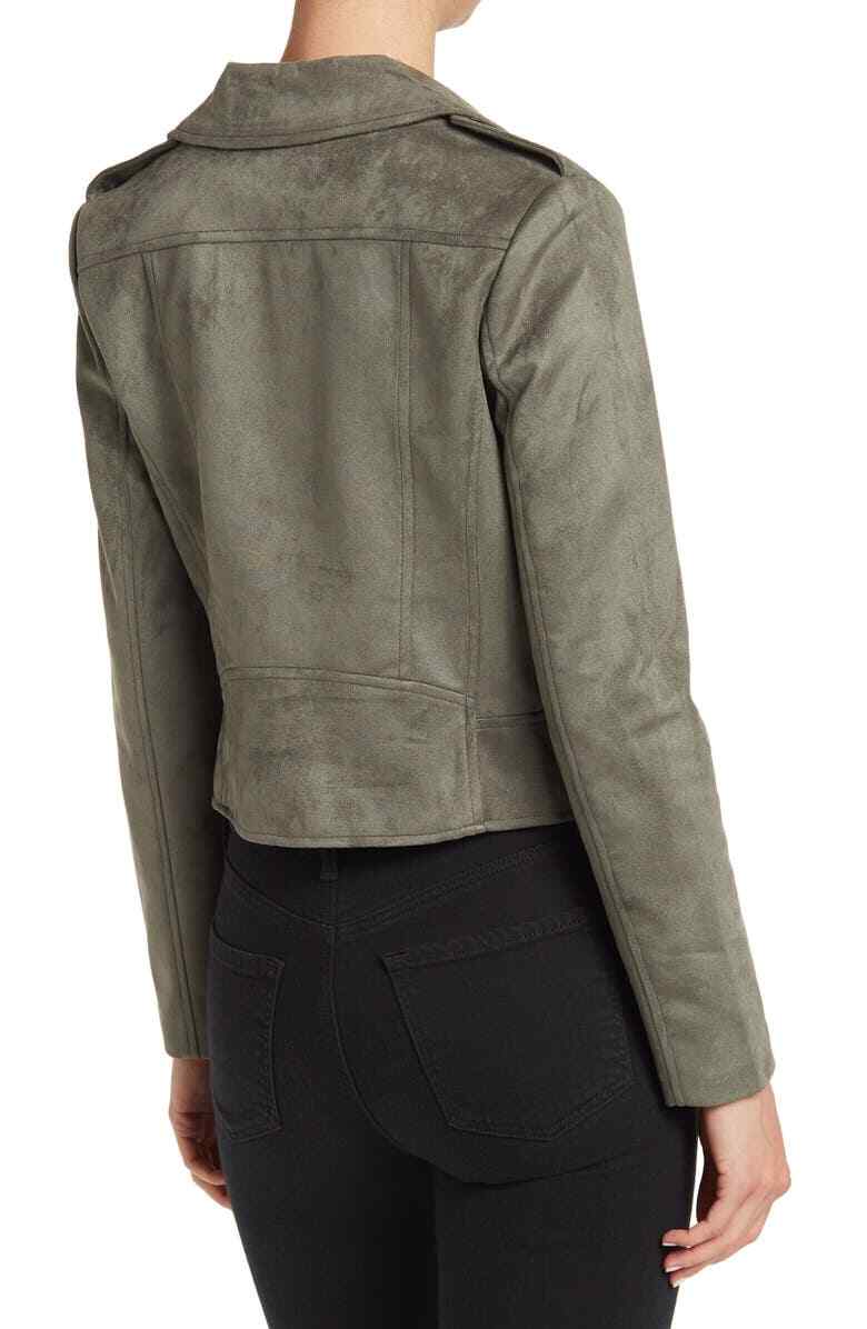 NWT $99 BB DAKOTA BY STEVE MADDEN Women L VEGAN Faux Suede Moto Jacket in Green