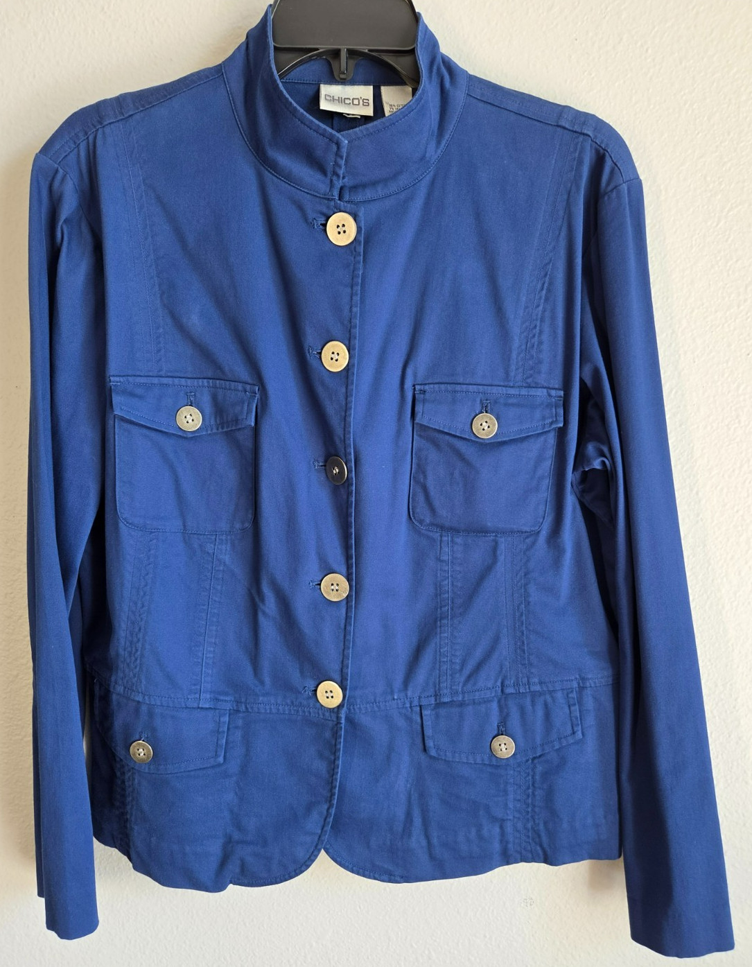 Chico’s Jacket Button Up Cotton Blend Blue with Metal Buttons Women’s 2