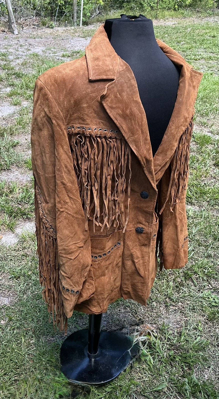 VINTAGE CRIPPLE CREEK LEATHER brown FRINGE JACKET SIZE L WESTERN SUEDE TASSEL