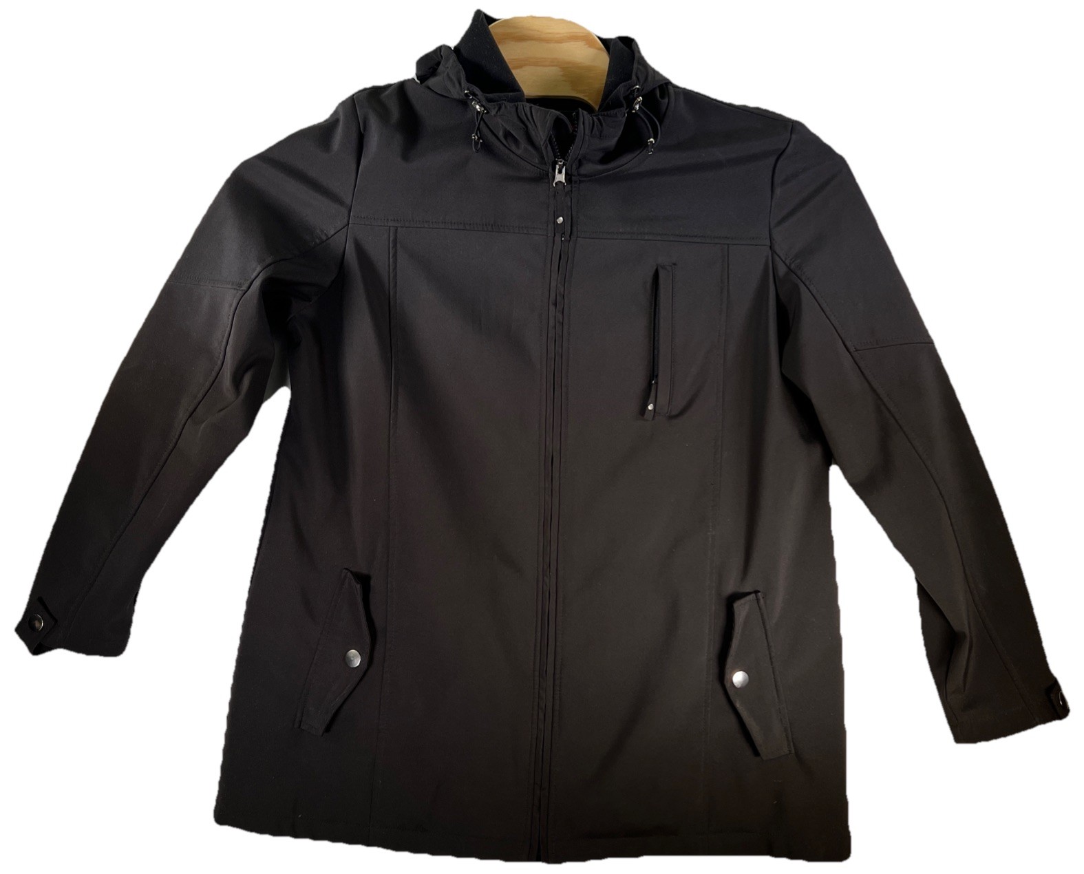 Below Zero by Rothschild Women’s Black Hooded Softshell Jacket Size L Raincoat