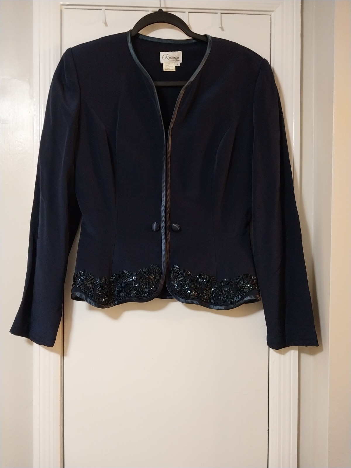 Rimini By Shaw Jacket Women’s Silk Formal Quiet Elegance Size 8 Navy Blue Beaded