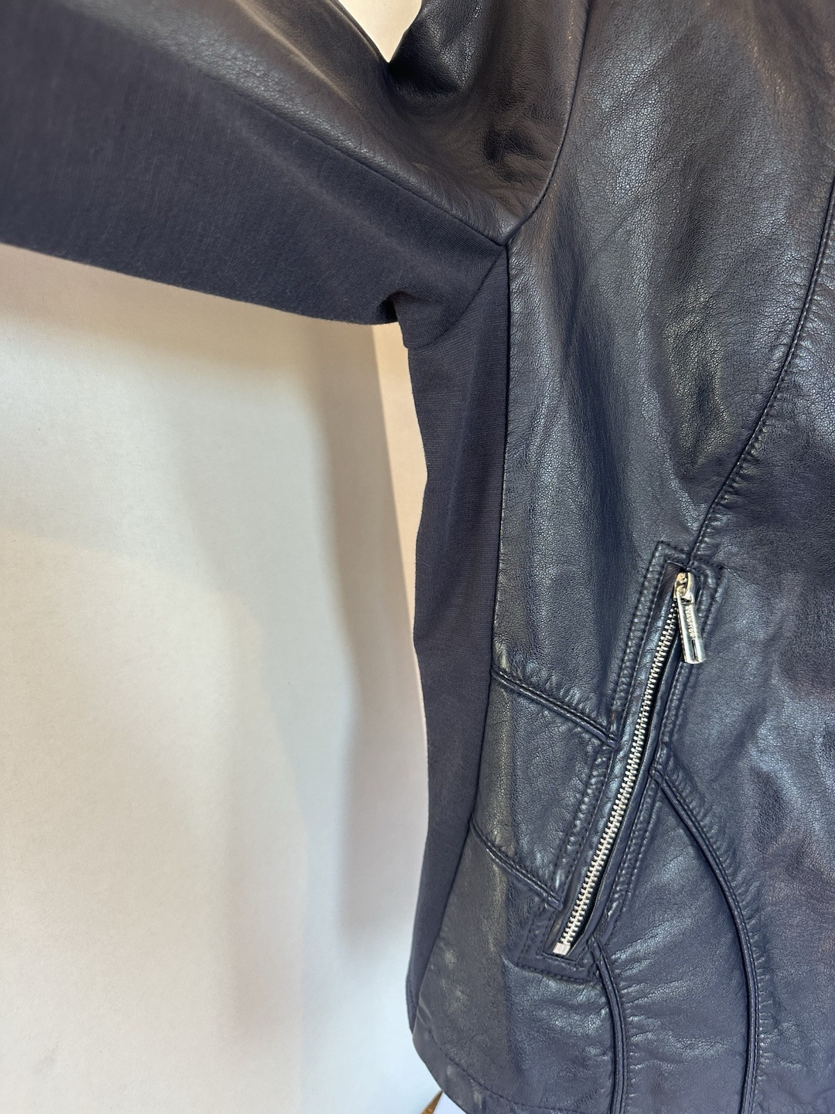Kenneth Cole Reaction Moto Jacket Navy XL Stretch Faux Leather Designer Sturgis