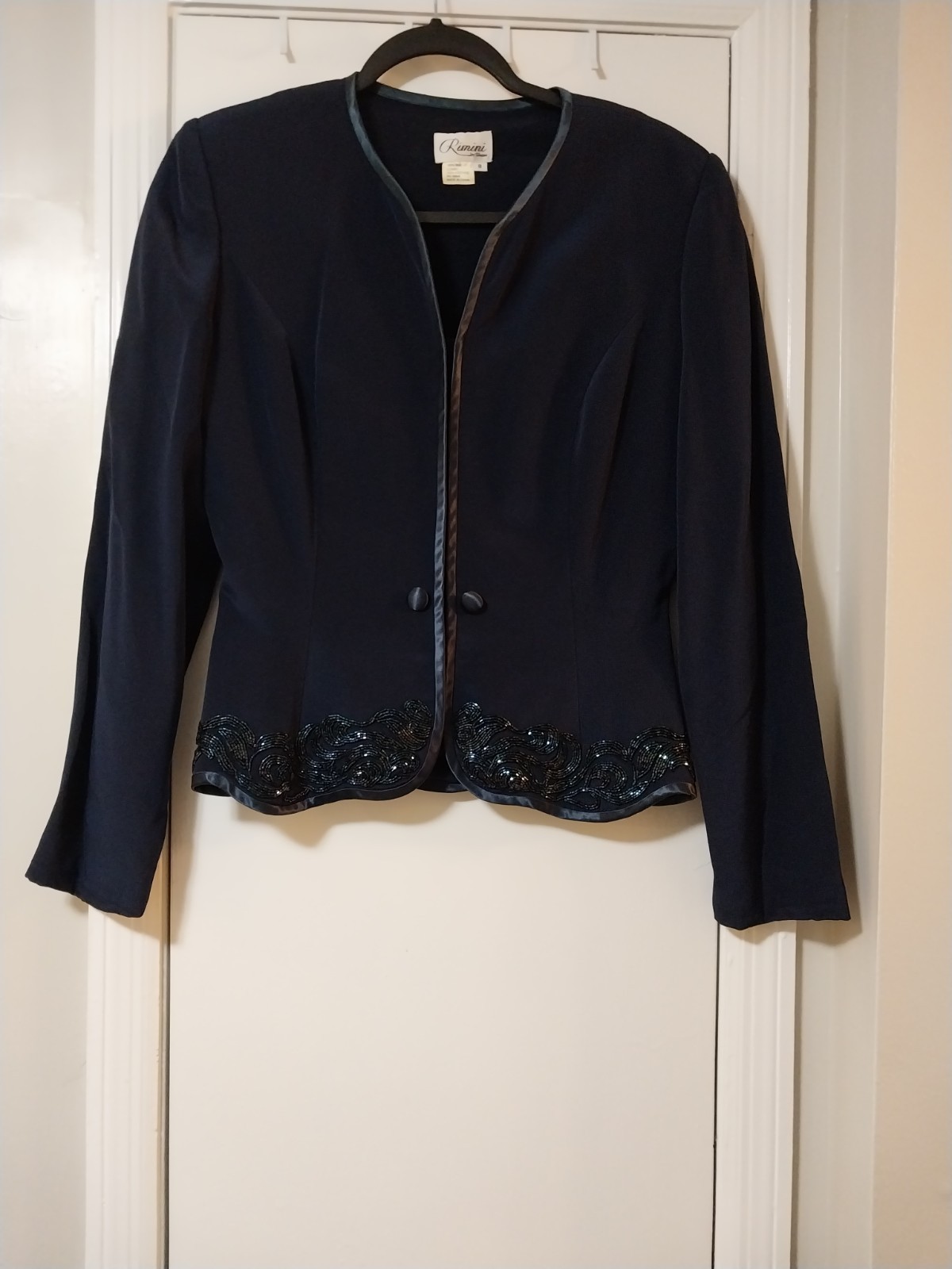 Rimini By Shaw Jacket Women’s Silk Formal Quiet Elegance Size 8 Navy Blue Beaded