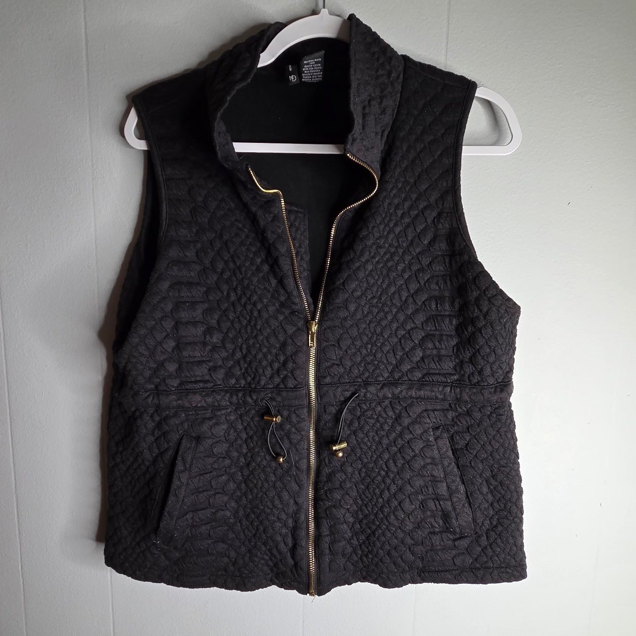 New Direction Womens Black Quilted Snakeskin Textured Full Zip Vest Size L