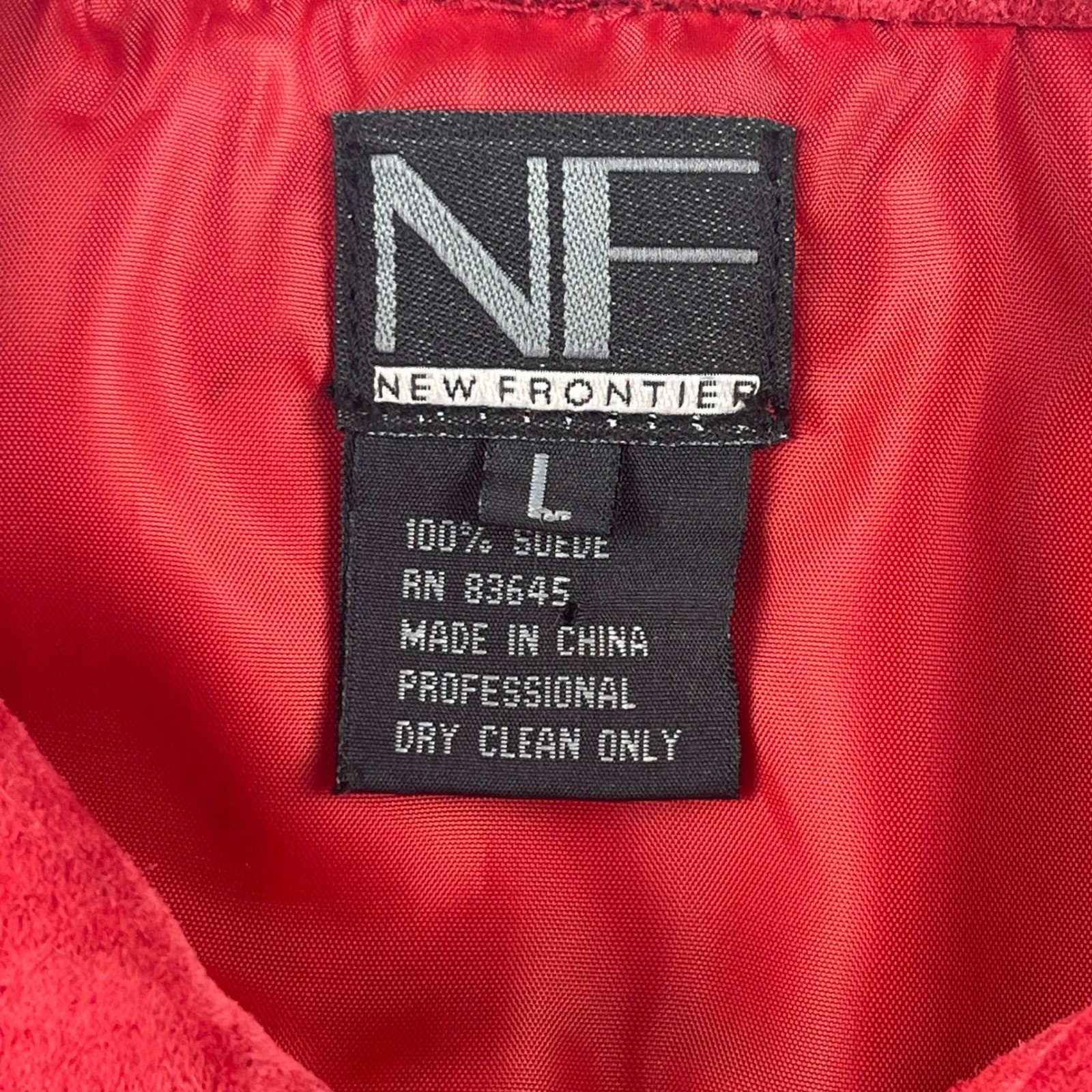 New Frontier Red Suede Leather Jacket Women’s Large Zip Front Side Slits