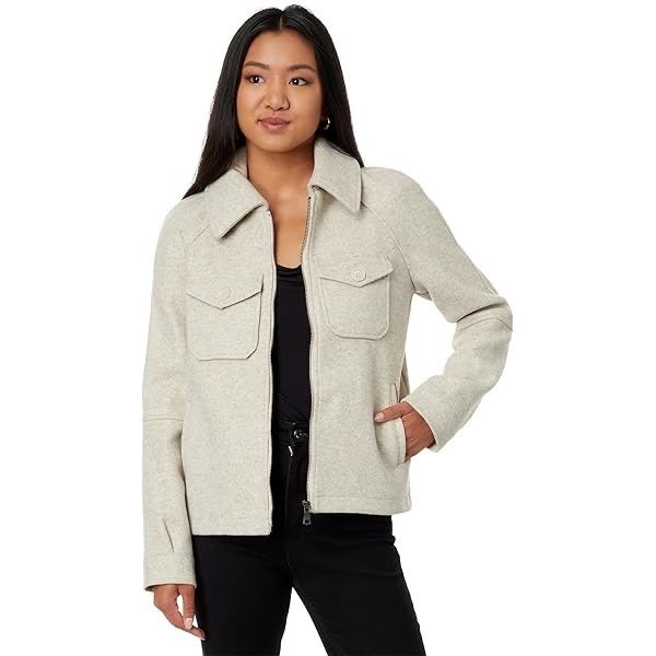 Avec Les Filles Relaxed Zip Front Shacket Felted Oatmeal LARGE