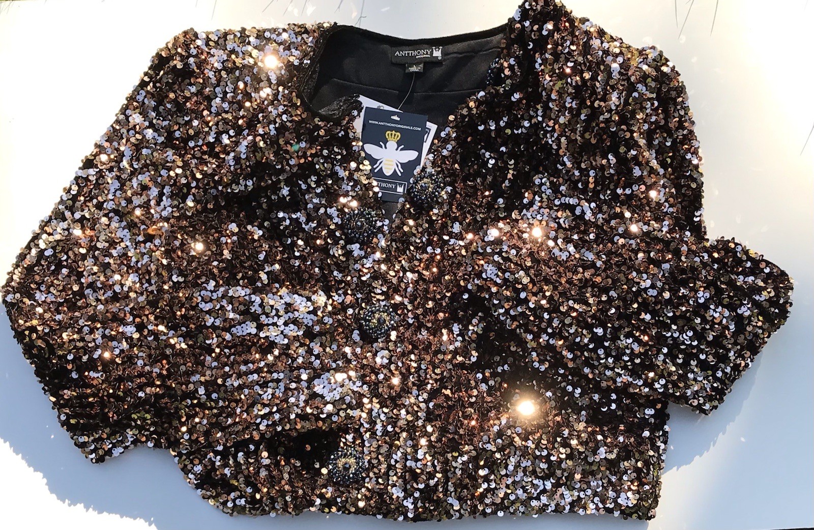 NWT Anthony Originals, SIZE L, Champagne SEQUIN Pailette BLAZER Jacket HM0515