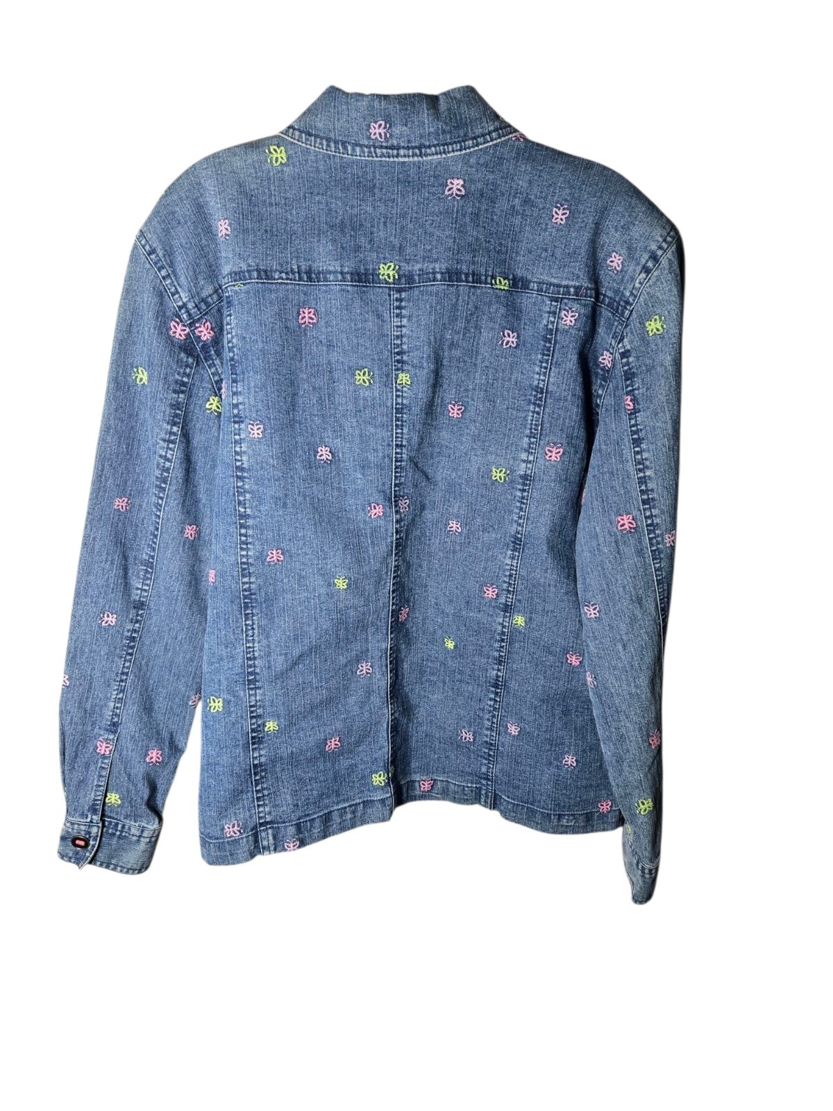 Womens Denim Button Jacket, Size 8P, Butterfly Embroidery, Colorful 90s Country