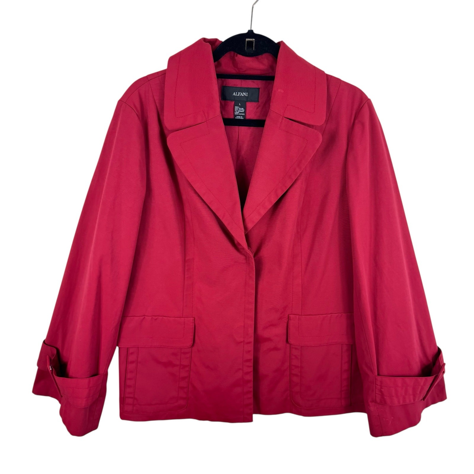 Alfani Red Nylon Cotton Collared Snap Up Lined Spring Fall Jacket Size L