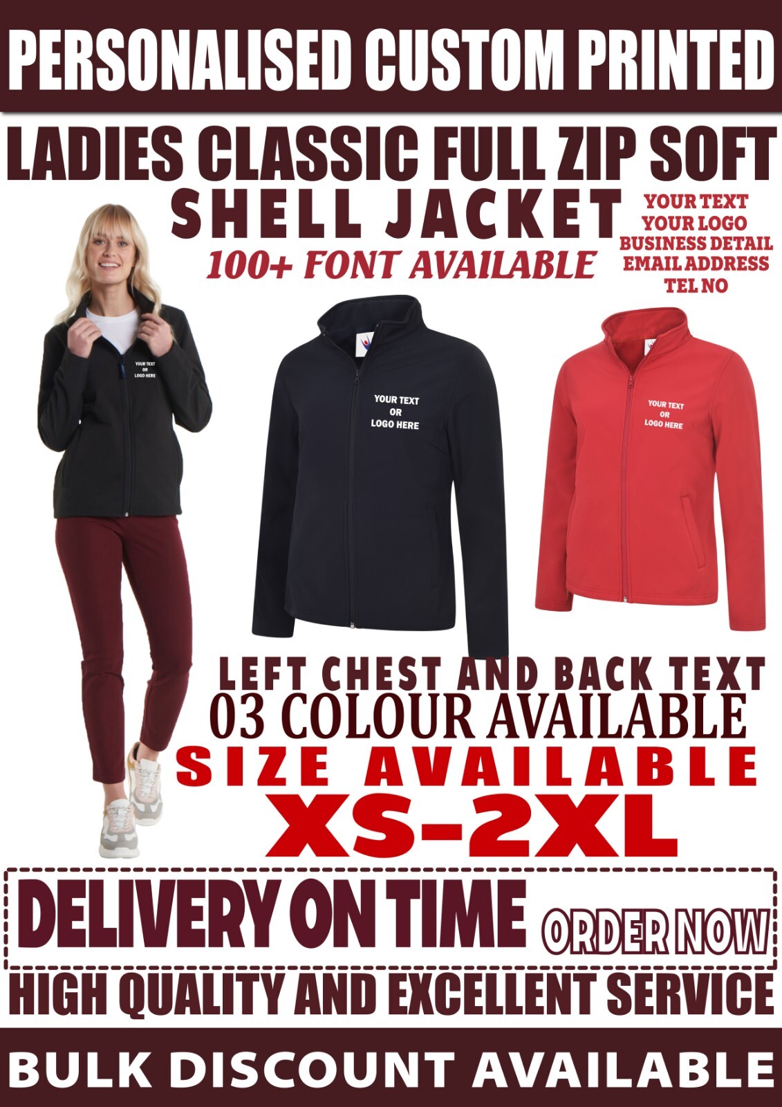 Uneek Ladies Classic Full Zip Soft Shell Waterproof Coat Jacket Breathable UC613