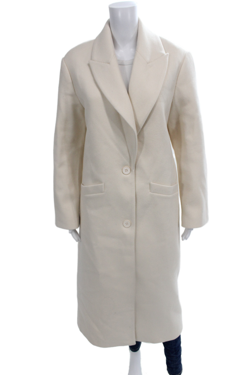 Lioness Women Overcoat Beige Collared Button Long Sleeve 100% Polyester Size XS