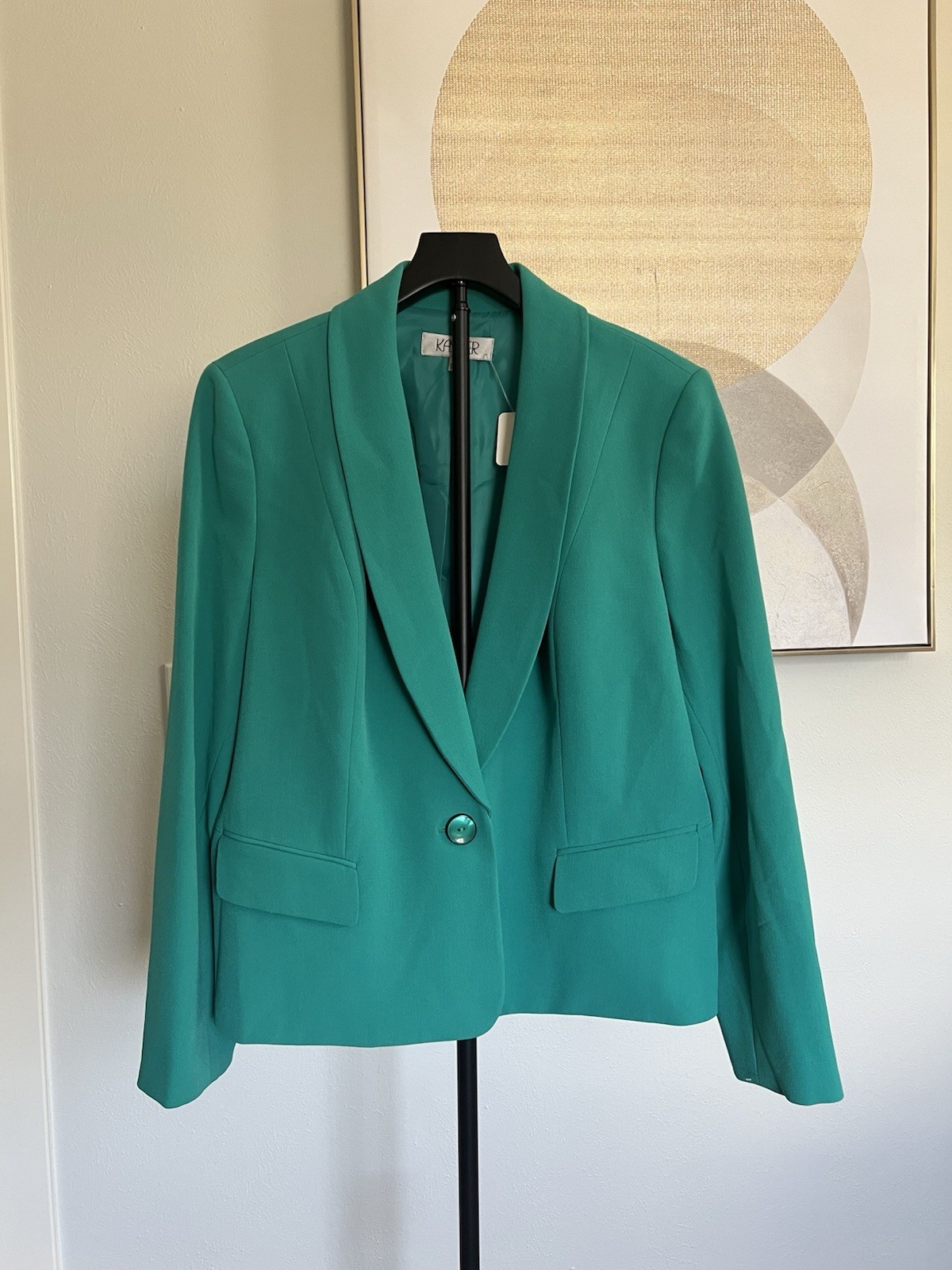 Kasper Green Button Blazer Jacket, Pockets, Lined, Stretch, Short, Women’s 18