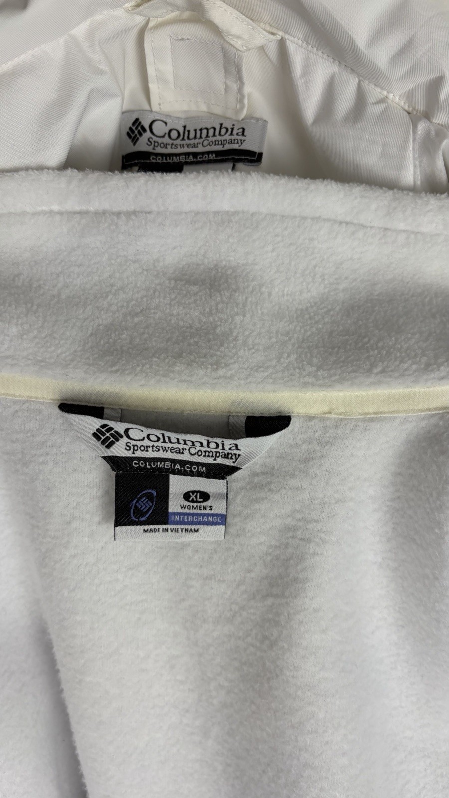 Columbia women’s Interchange Jacket XL White Waterproof Ski Snow Hooded Coat