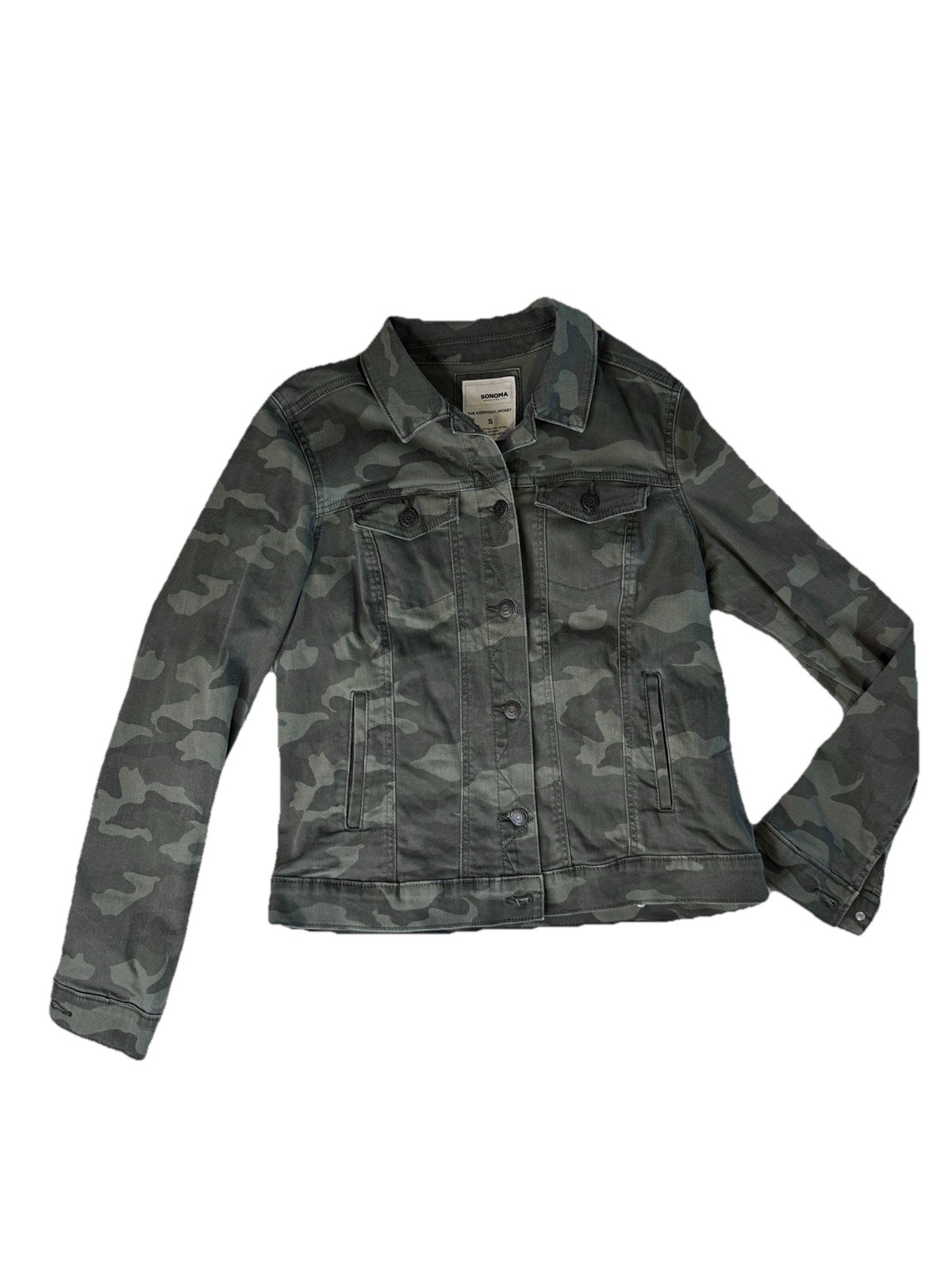 Sonoma The Everyday Jacket Camouflage Button Collared Pockets Women’s Small