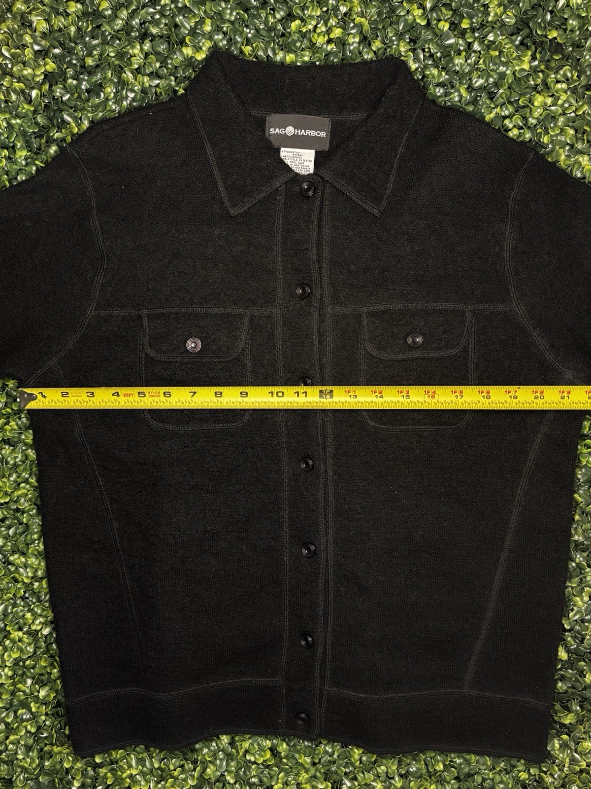 Sag Harbor Women’s Black Button Down 100% Wool Jacket Front Pockets Size Large