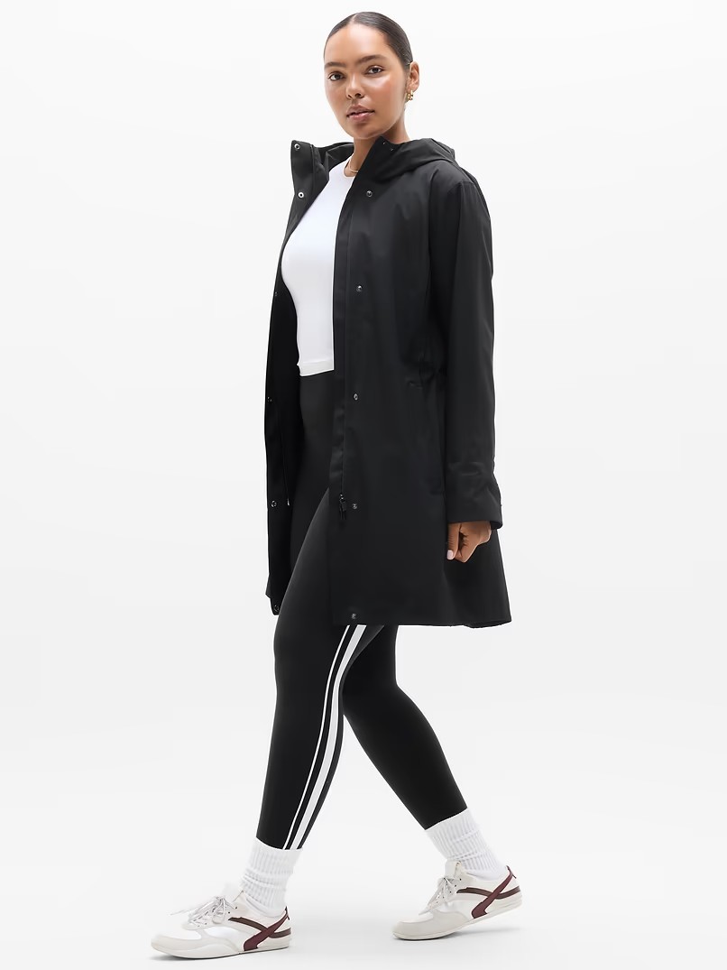 NWOT Athleta Rainout Ridge Long Trench Jacket, BLACK SIZE XL #649871 A0622H
