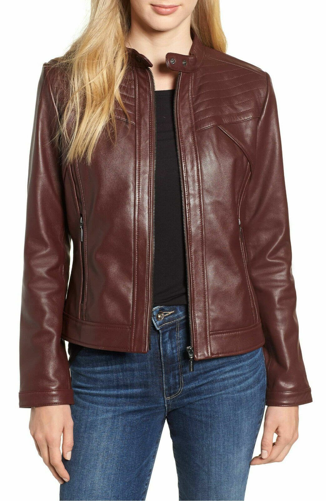 Women’s Classic Sheepskin Leather Jacket Motorcycle Bomber Biker Jacket