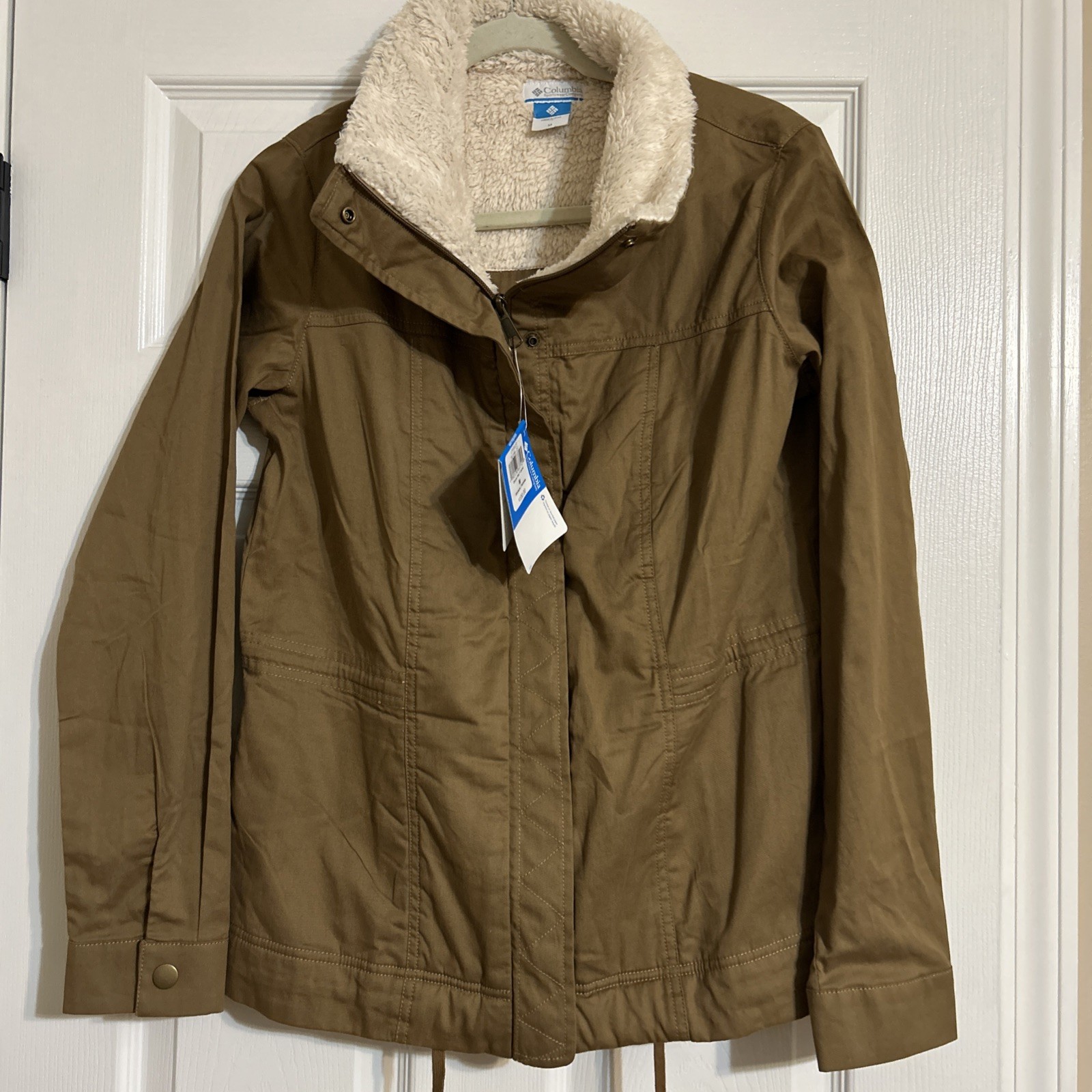 NWT Columbia Outdoor Cotton Brown Sherpa Trim Lined Full Zip Jacket Sz M