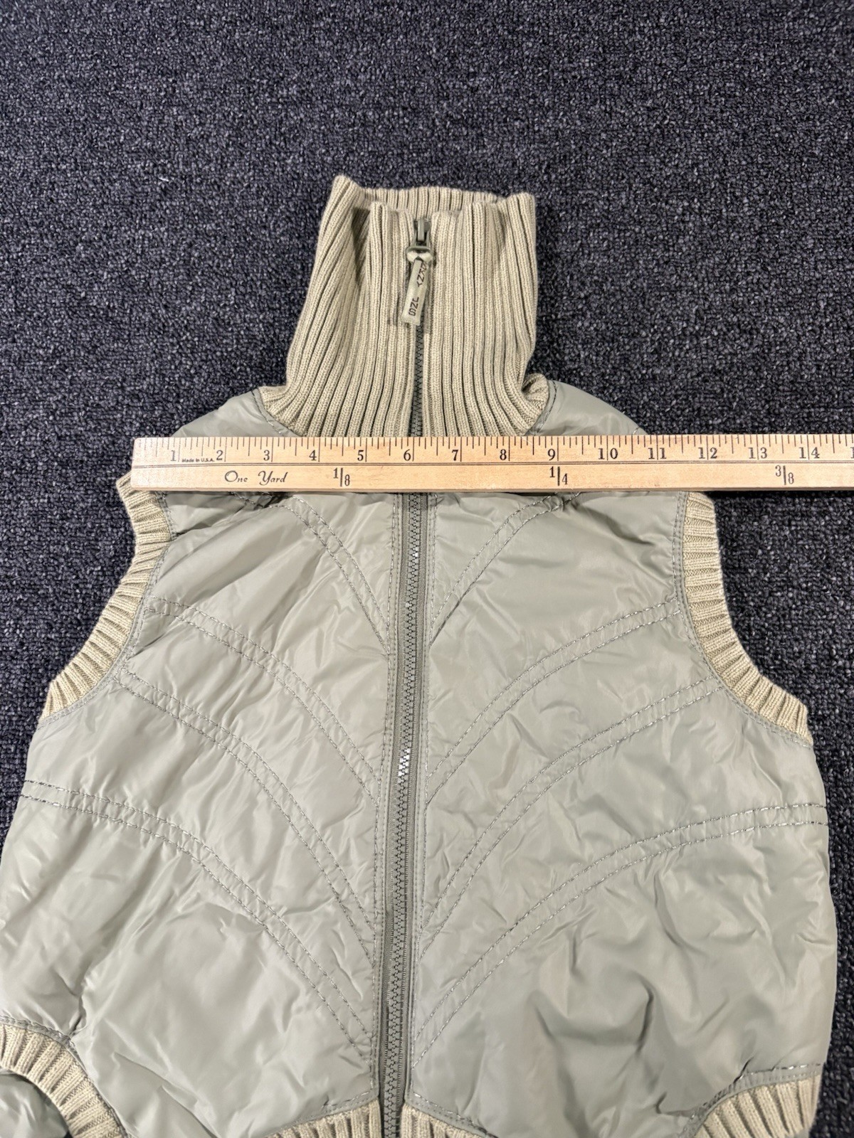 DKNY Jeans Petites Padded Vest Olive Green Junior Small Ribbed Back Knot Cotton