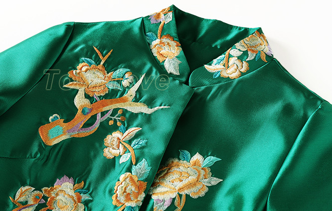 Womens Tang Jackets Silk Chinese Style Retro Single Embroidered Windbreaker SZ