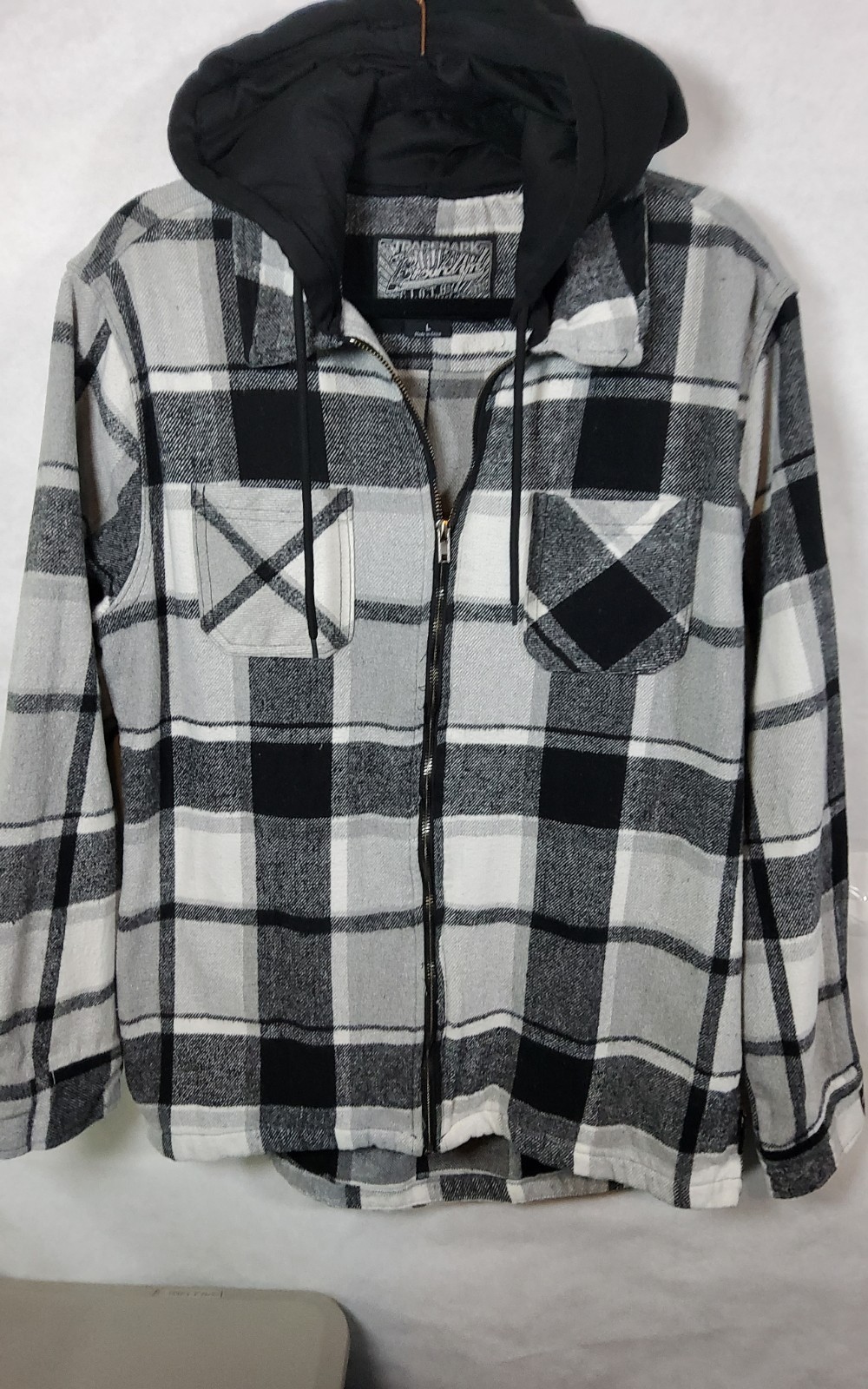 Brooklyn Cloth Women’s Full Zip Hooded Flannel Jacket Size Large Black/White…