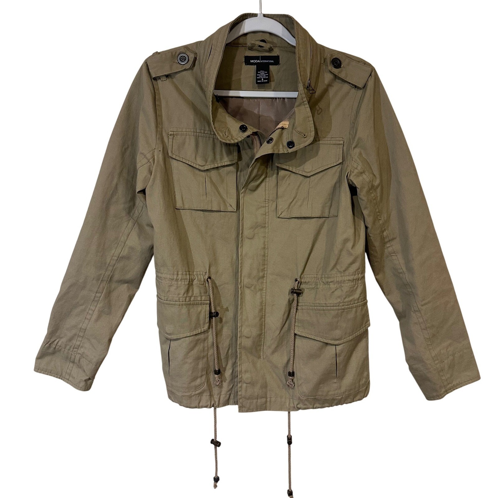 Moda International Womens Khaki Cotton Utility Jacket Field Jacket Size Small