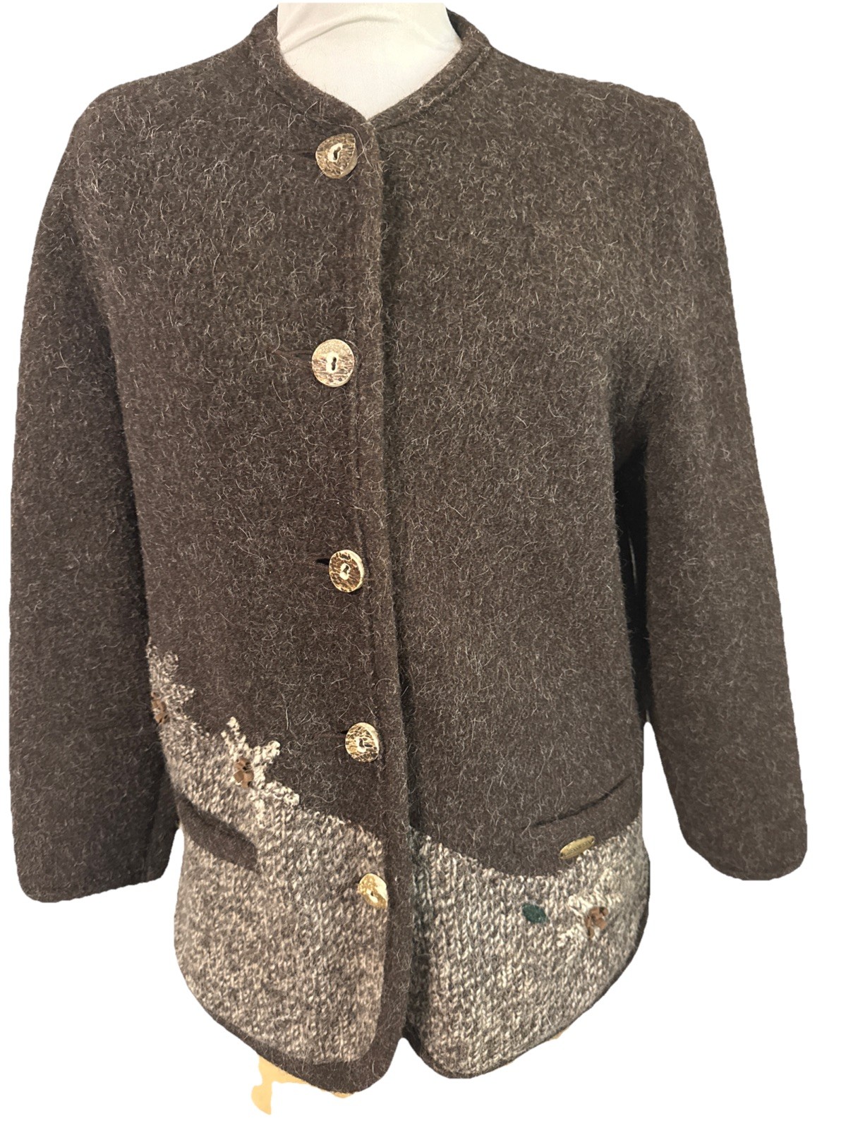 Giesswein Brown Boiled Wool Button Up Jacket Women Size 36 Made In Austria