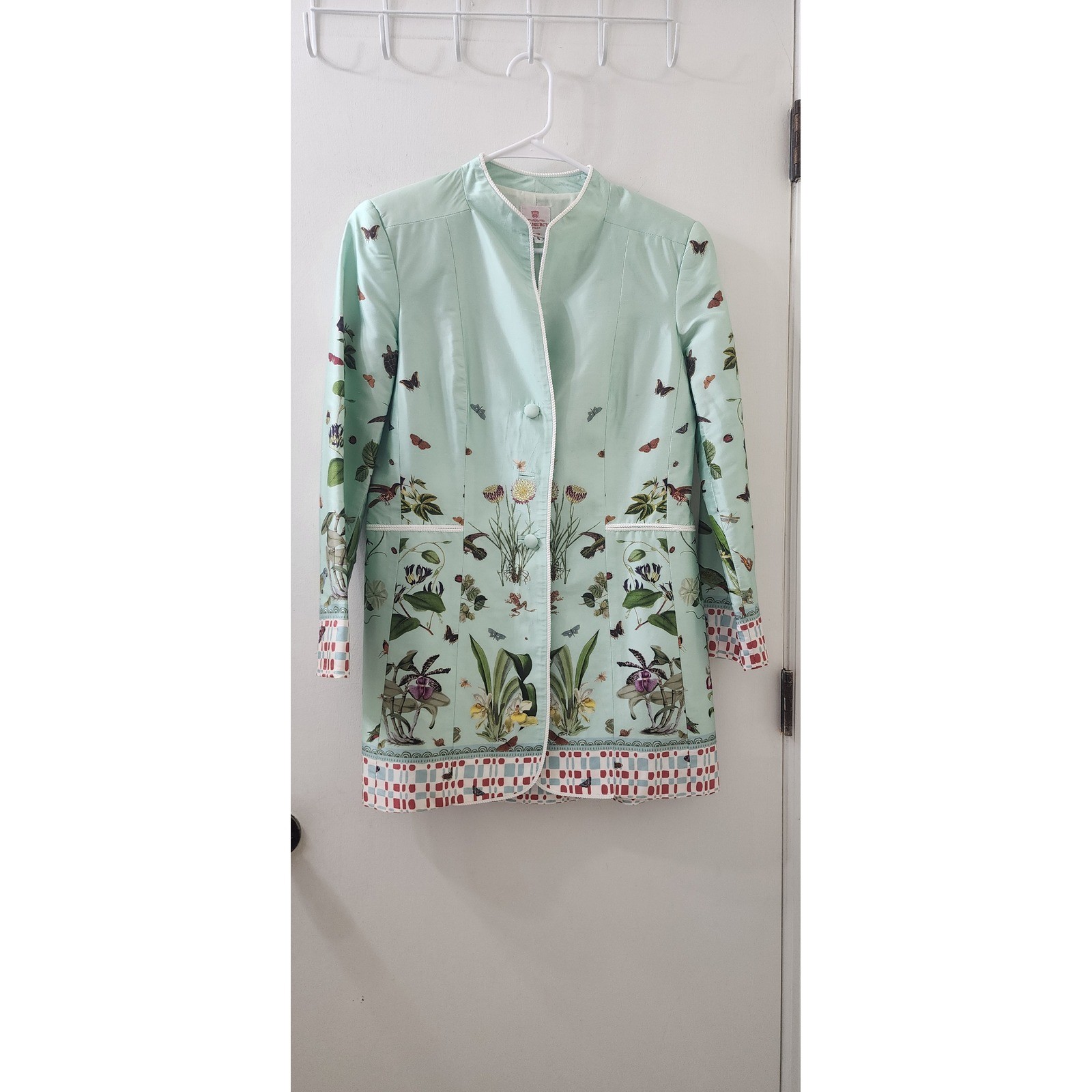 Gramercy Atelier Mint Green Botanical Print Longline Blazer Jacket Womens 6