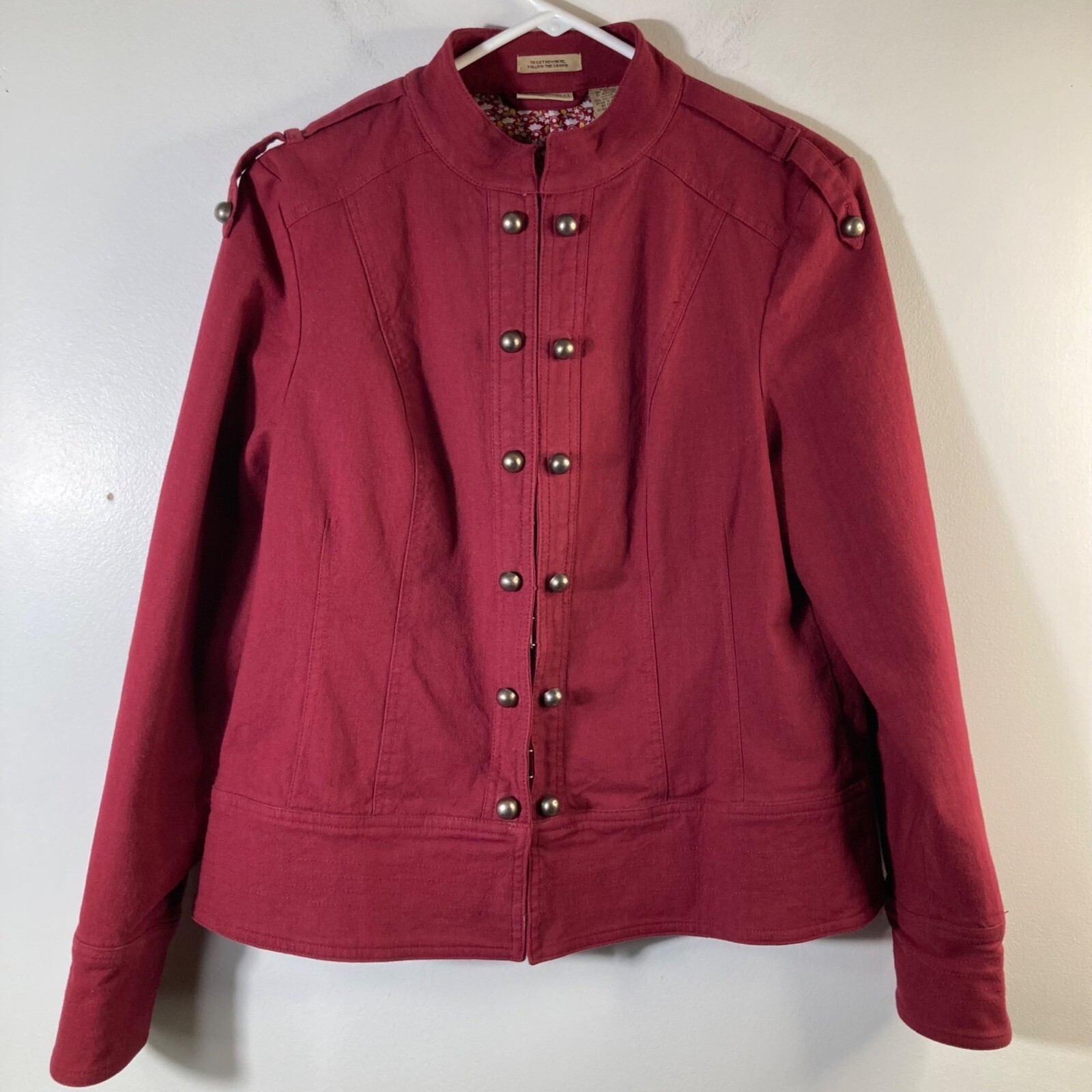 Womens Ruff Hewn Western Military Jacket Lined Buttons Red M