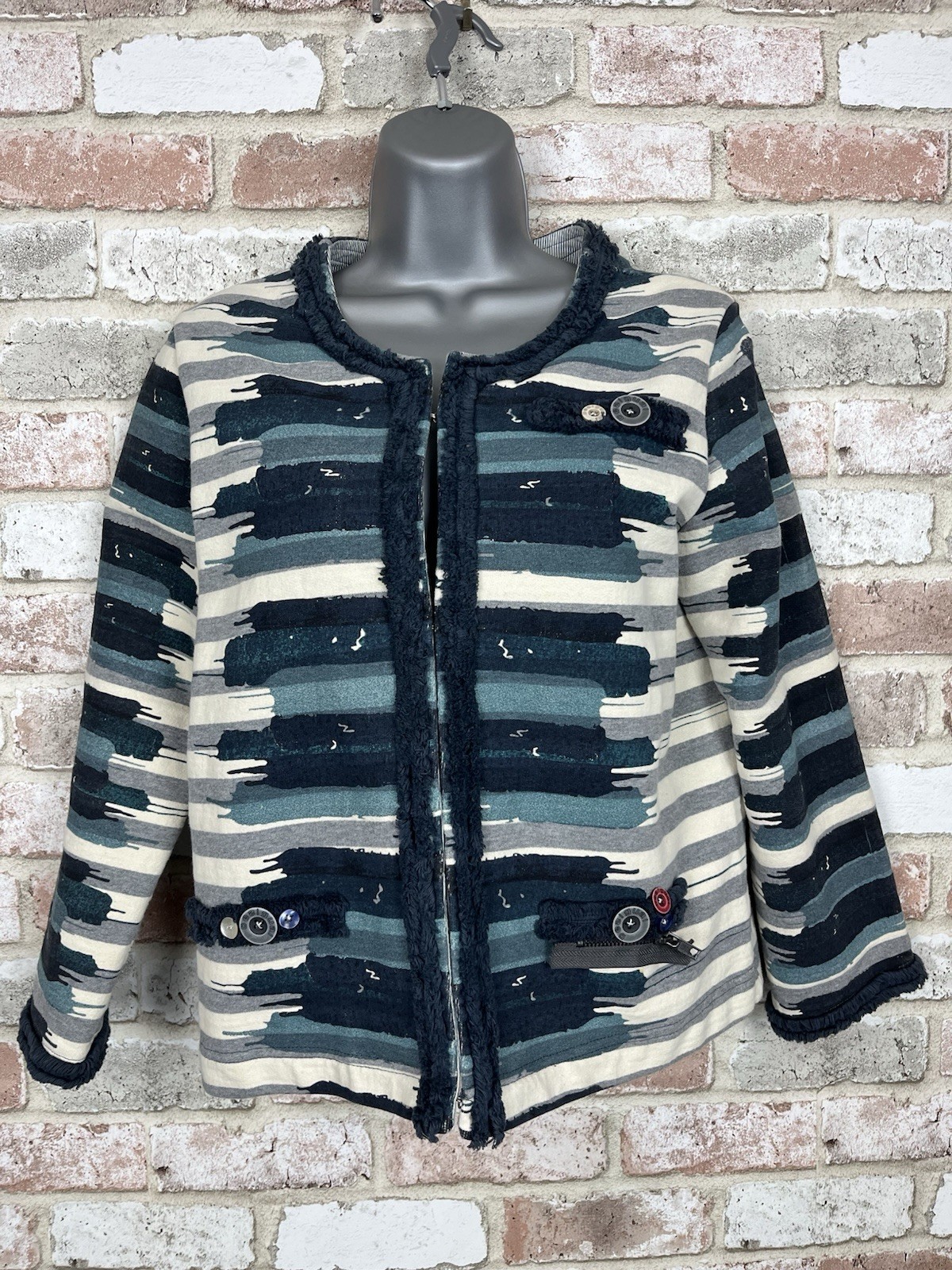 Desigual Women’s Jacket Blue/White Cotton Hook&Eye Closure Size L