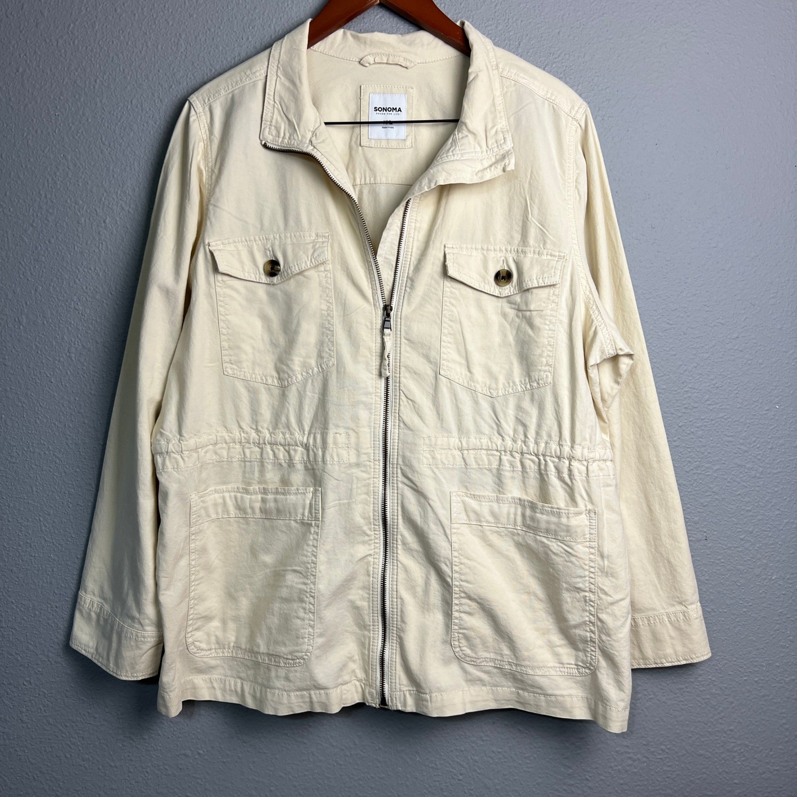 Sonoma Women’s XXL Beige Cotton Blend Military Utility Anorak Jacket Full Zip