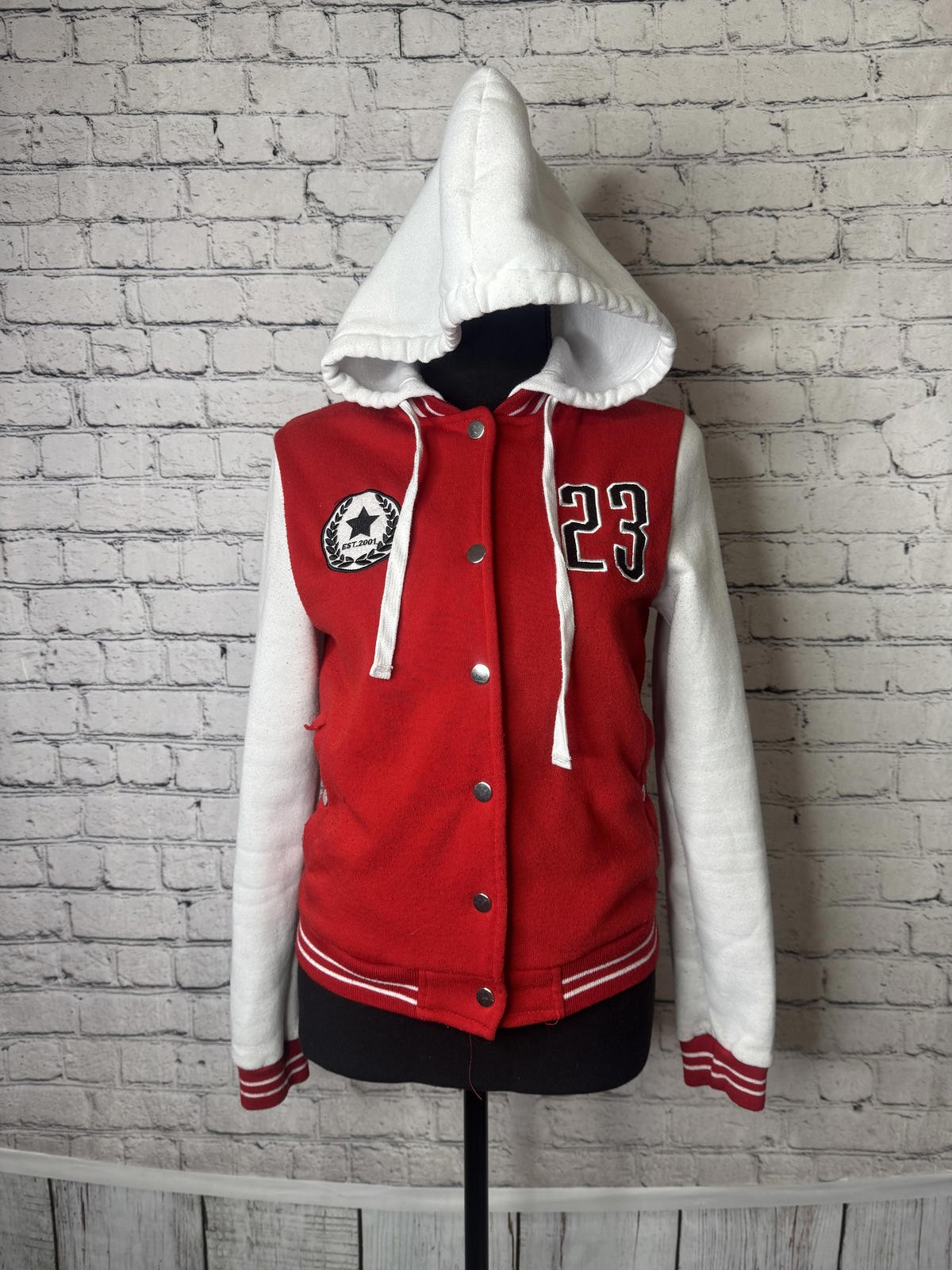 Miss Selfie Womens Varsity Jacket Red and White Size Small