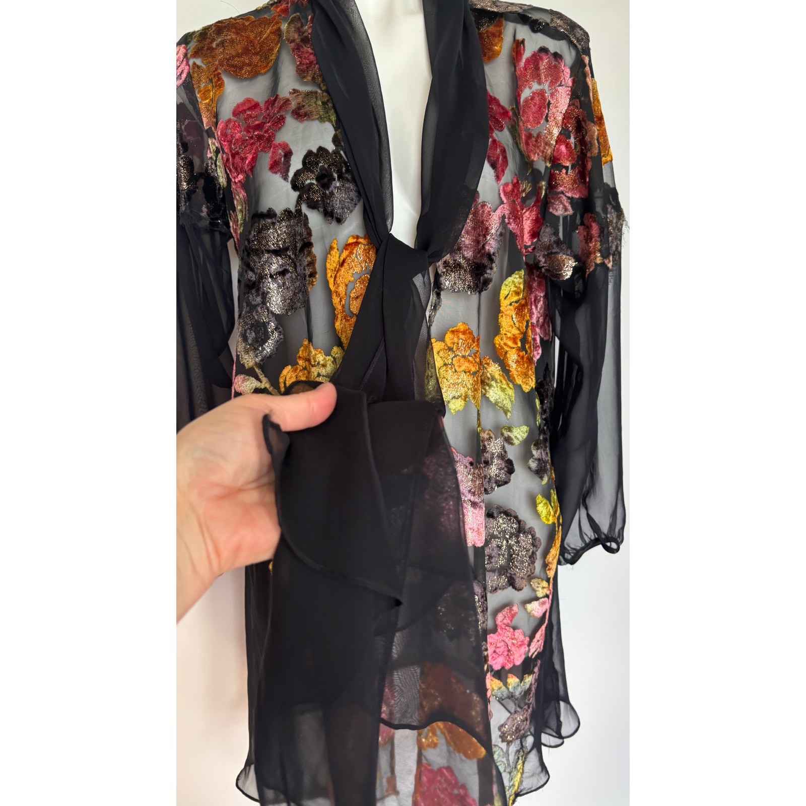 VTG Victoria’s Secret Gold Label Sheer Kimono Velvet Burnout Glitter Whimsygoth